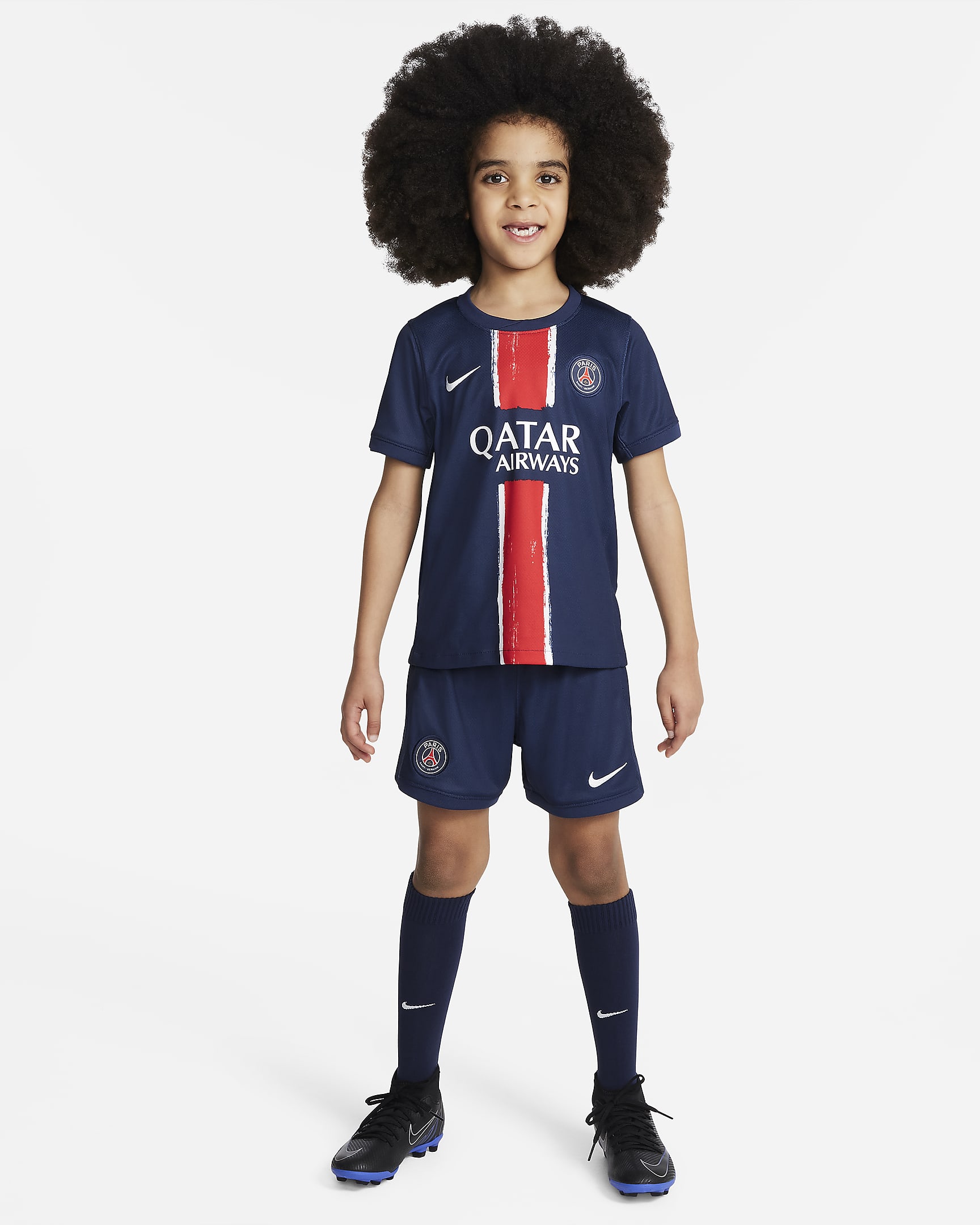 Ensemble 3 pièces replica Nike Football Paris Saint-Germain 2024/25 Stadium Domicile pour enfant - Midnight Navy/Midnight Navy/Blanc