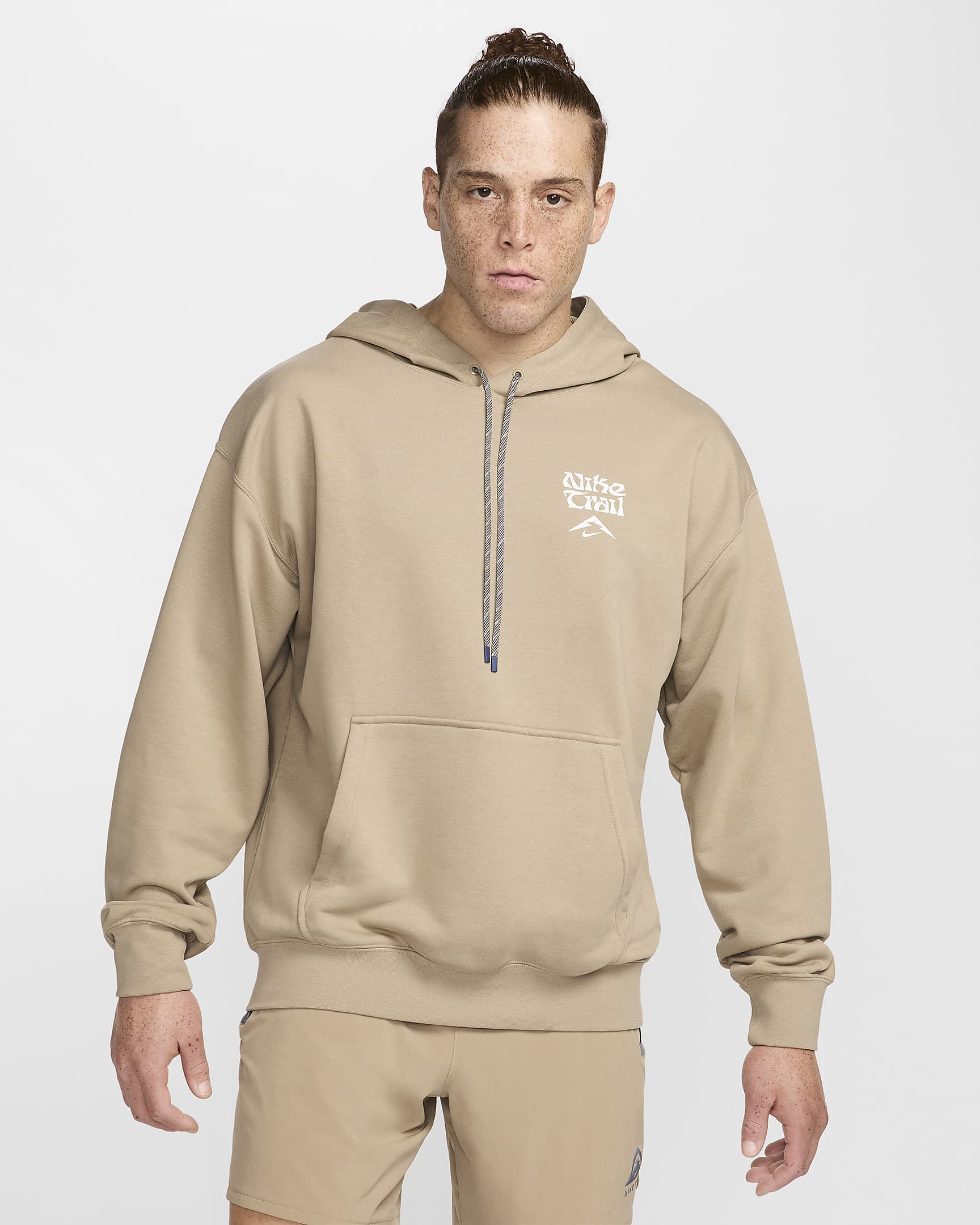 Nike Trail Men's Dri-FIT Fleece Running Hoodie - Khaki/Summit White