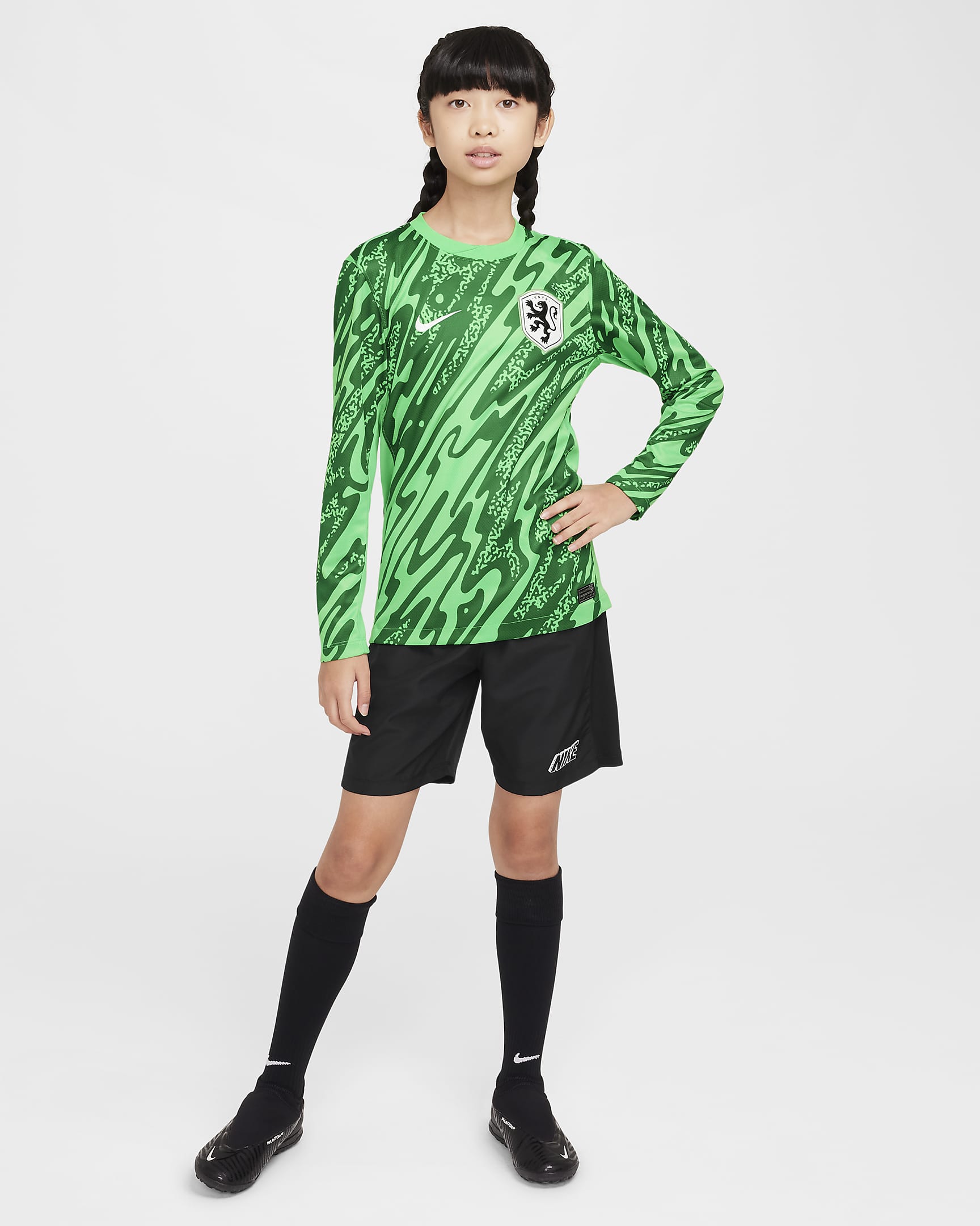 Holland 2024/25 Stadium Goalkeeper Nike Dri-FIT Replica-fodboldtrøje til større børn (kvindehold) - Green Spark/Pine Green/hvid