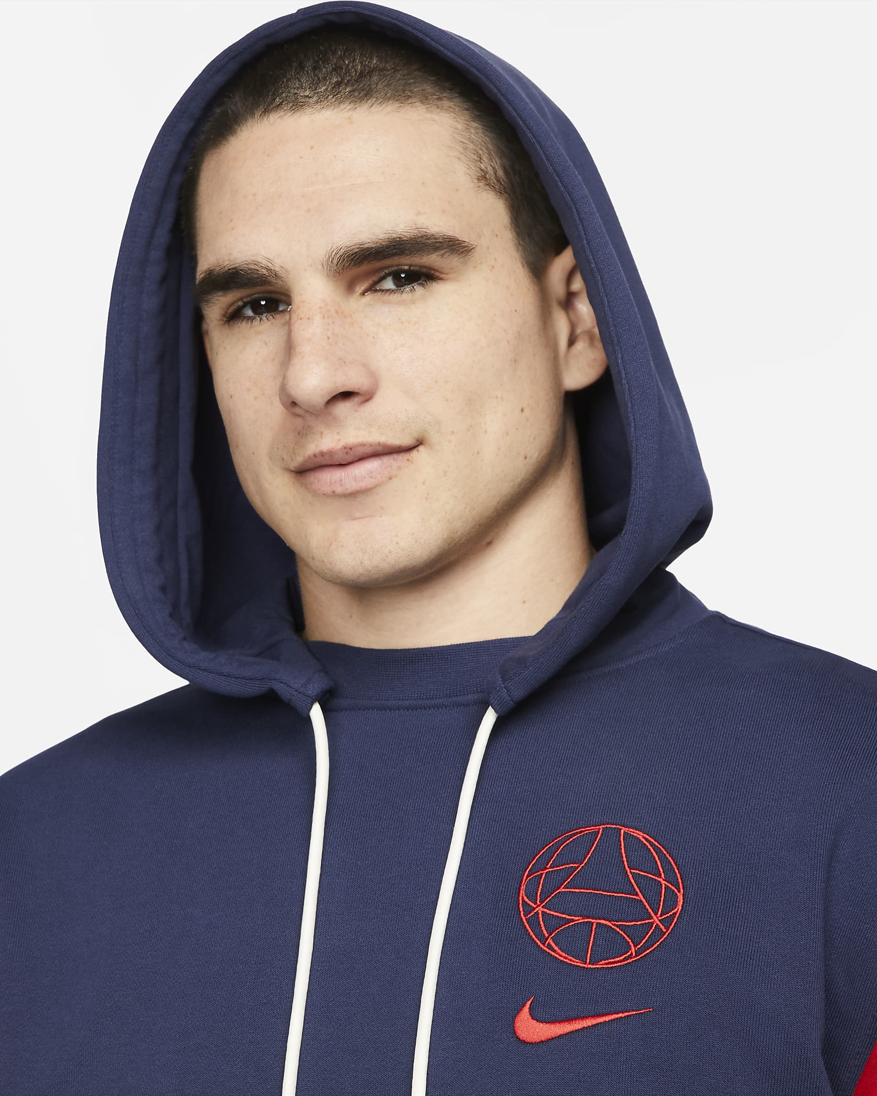 Paris Saint-Germain Standard Issue Men's Nike Soccer Pullover Hoodie - Midnight Navy/University Red/University Red