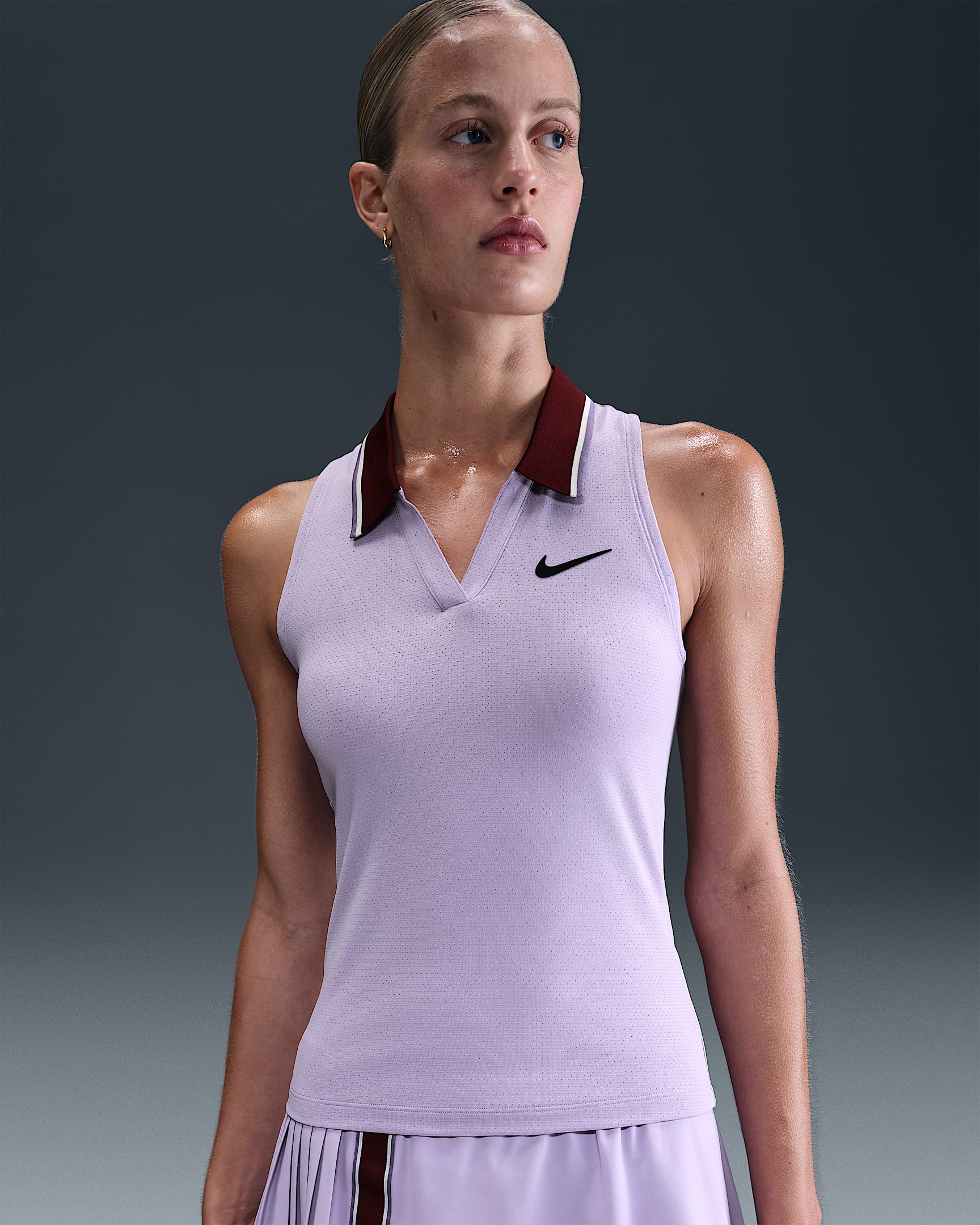 Camiseta de tirantes de tenis Dri-FIT para mujer NikeCourt Slam - Hortensias/Rojo team oscuro/Negro