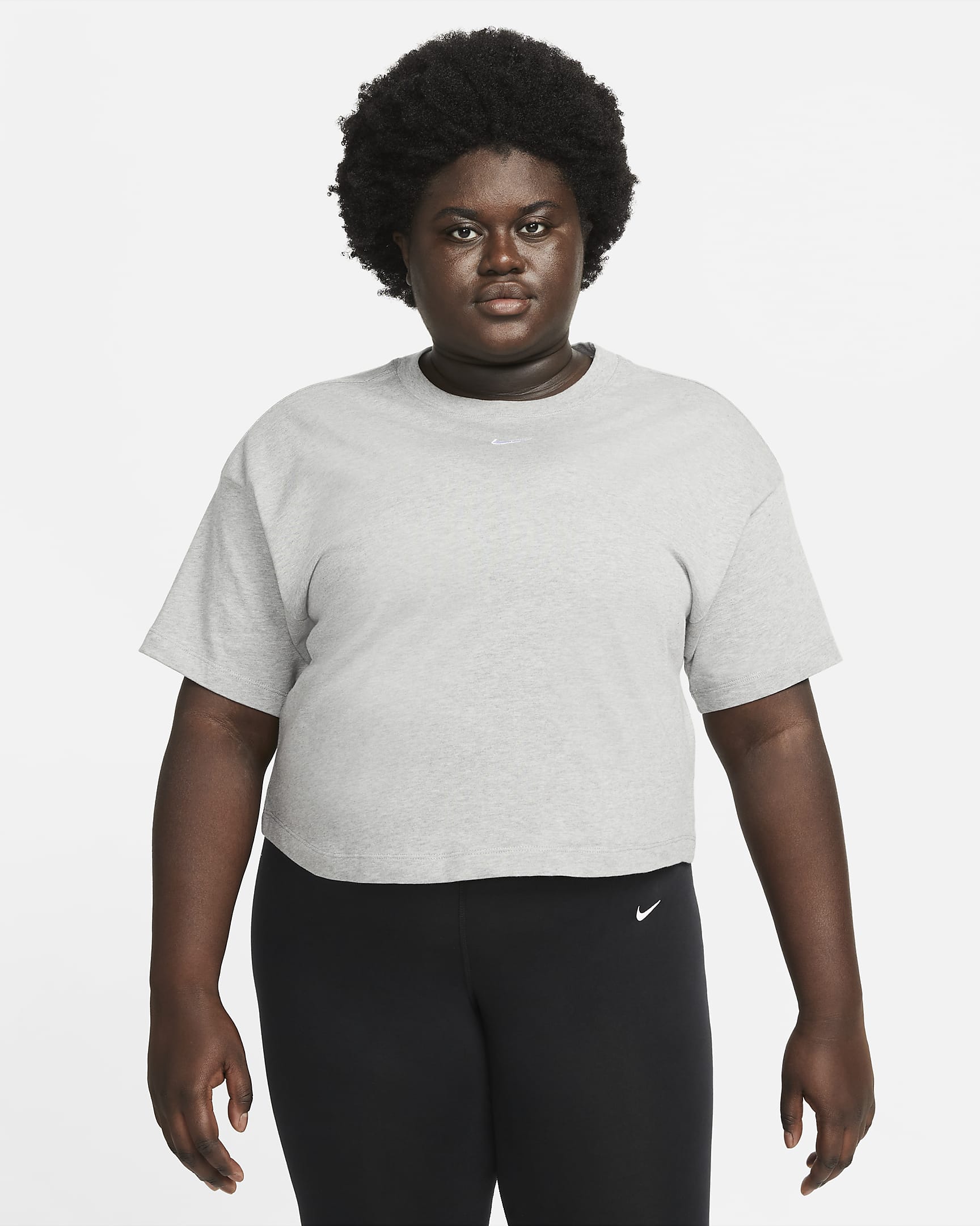 Nike Sportswear Essential Women's T-Shirt (Plus Size) - Dark Grey Heather/White