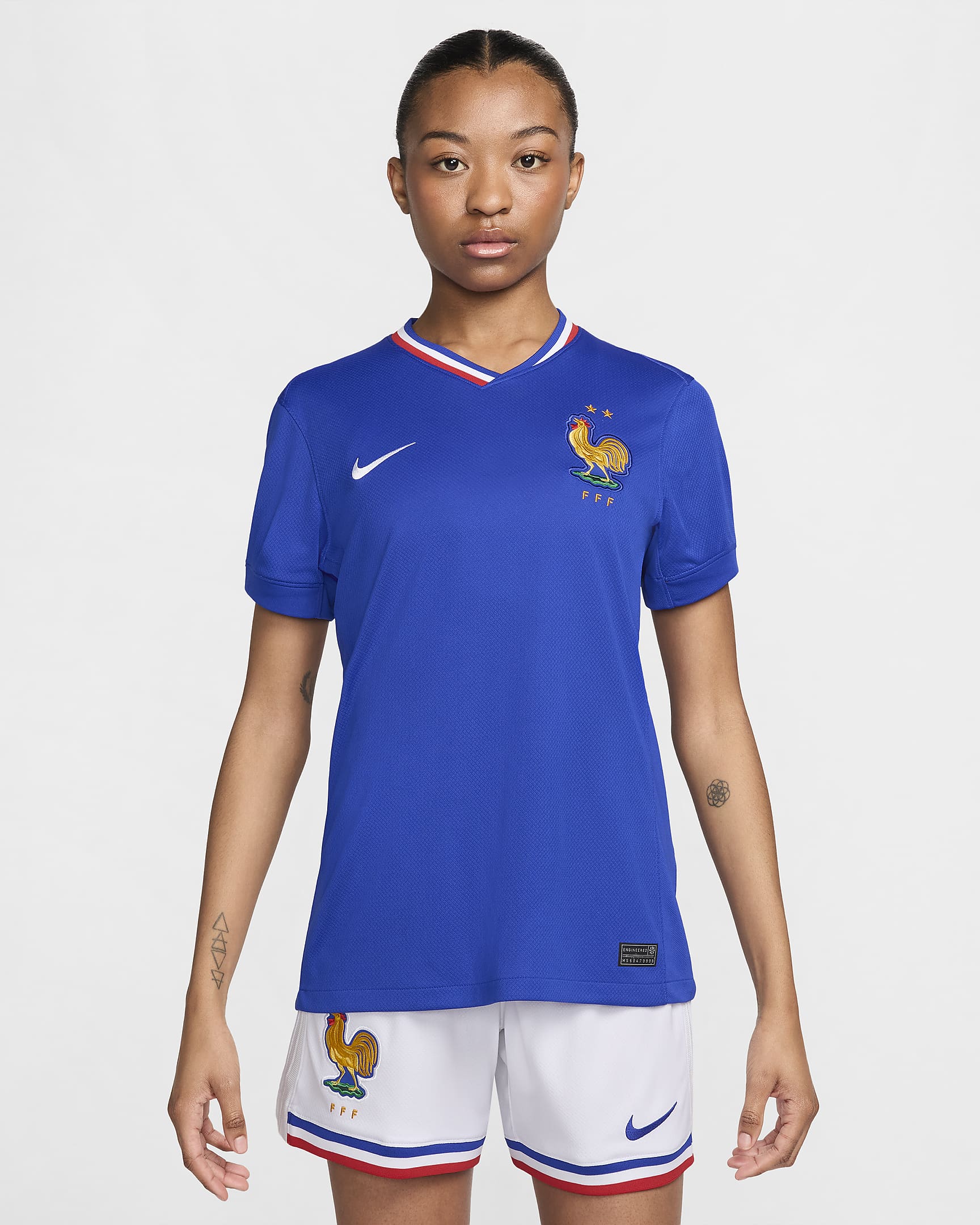 Maglia da calcio replica Nike Dri-FIT FFF (squadra maschile) 2024/25 Stadium da donna – Home - Bright Blue/University Red/Bianco