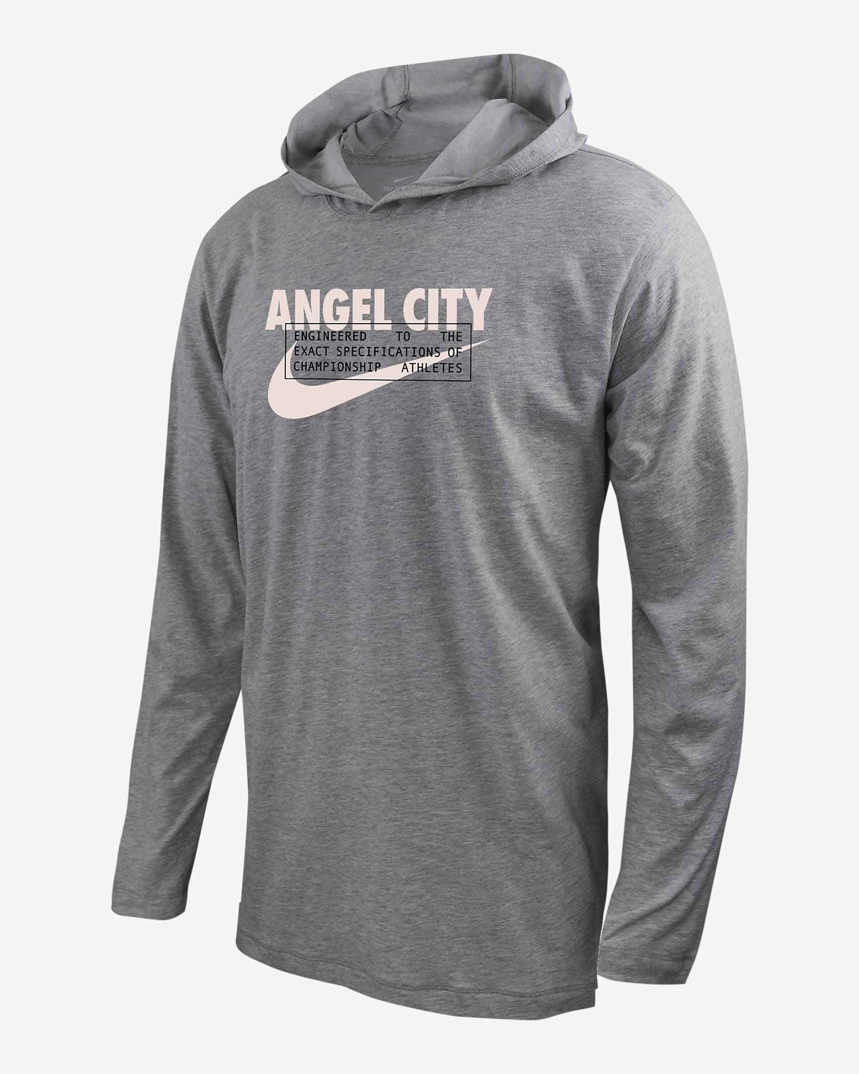 Angel City FC Men's Nike Soccer Long-Sleeve Hooded T-Shirt - Dark Grey Heather