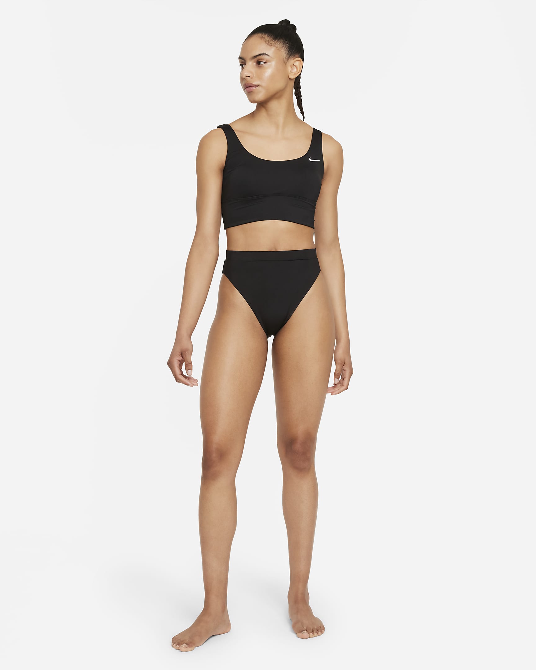 Nike Essential High-Waist bikiniunderdel til kvinder - sort/hvid