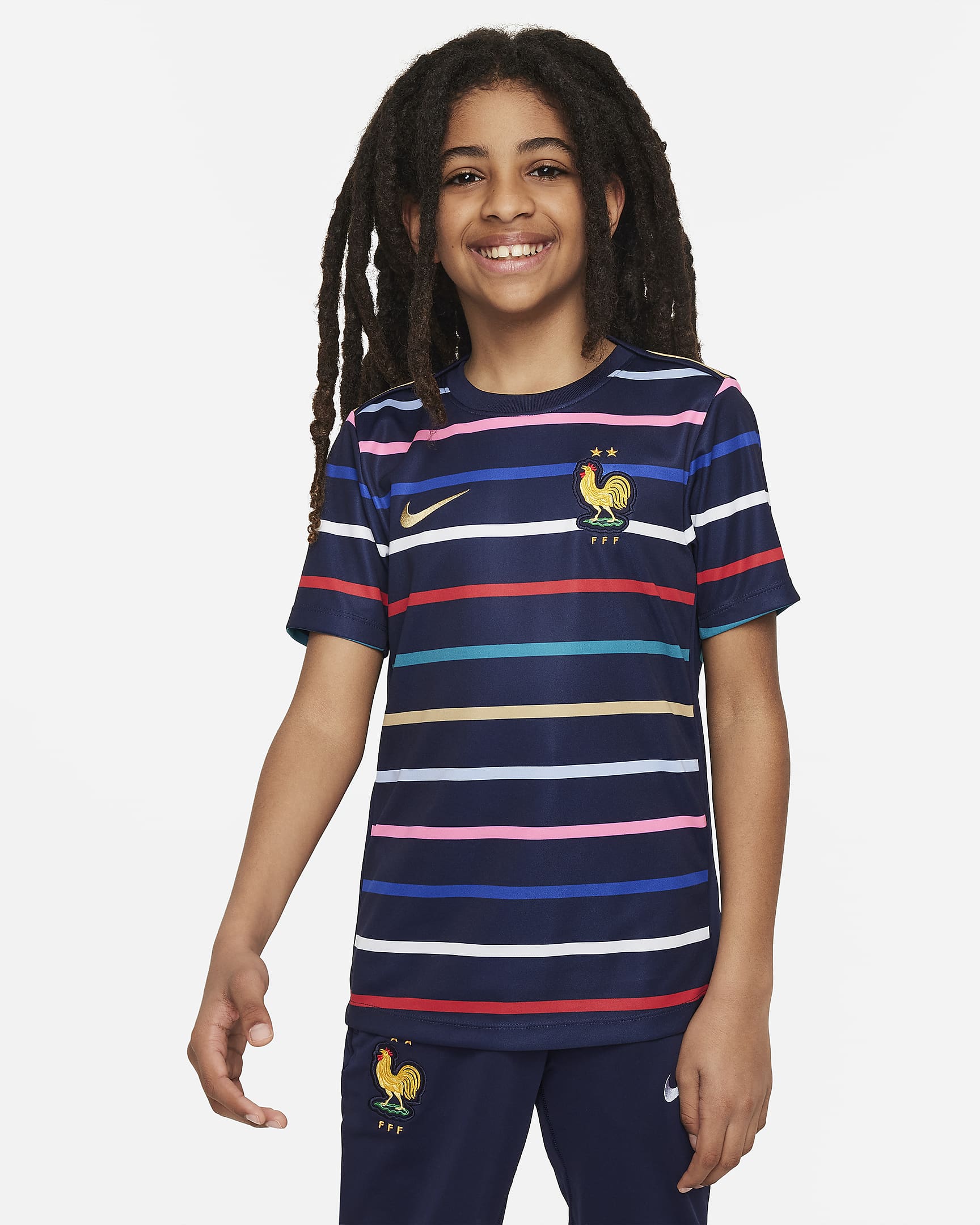 FFF Academy Pro Home Older Kids' Nike Dri-FIT Football Pre-Match Top - Blackened Blue/Club Gold