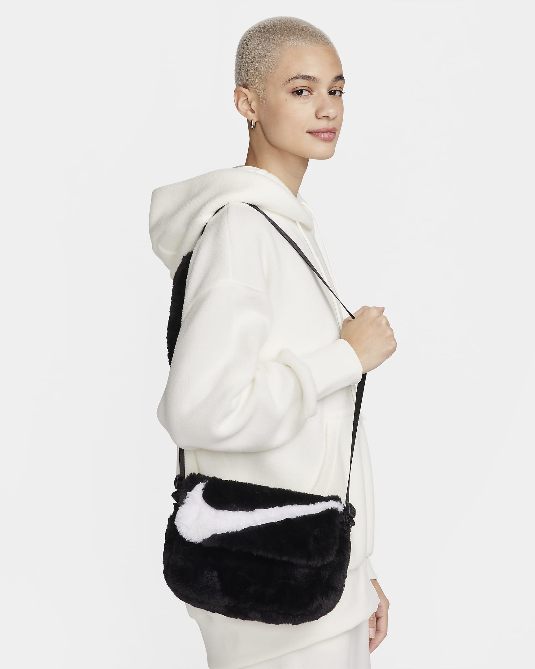 Nike Sportswear Futura 365 Faux Fur Cross-Body Bag (1L) - Black/Black/White