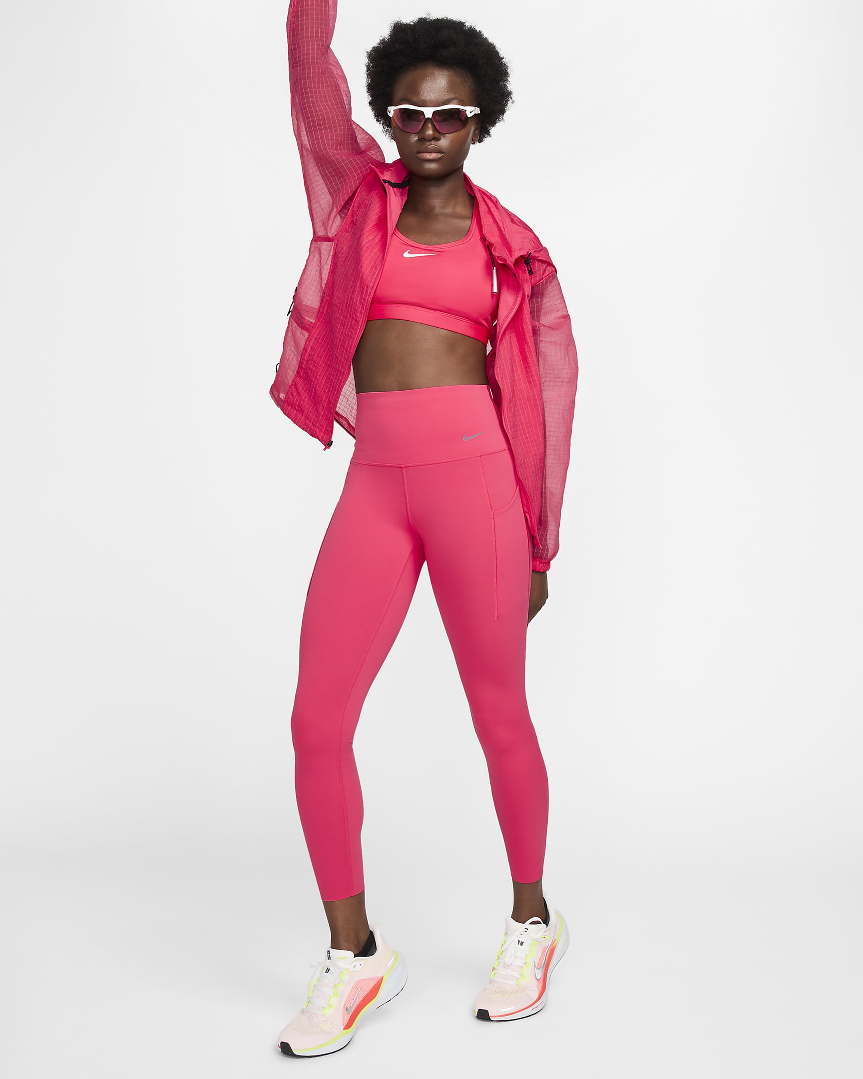 Leggings de 7/8 de tiro alto y sujeción media con bolsillos para mujer Nike Universa - Rosa margarita/Negro