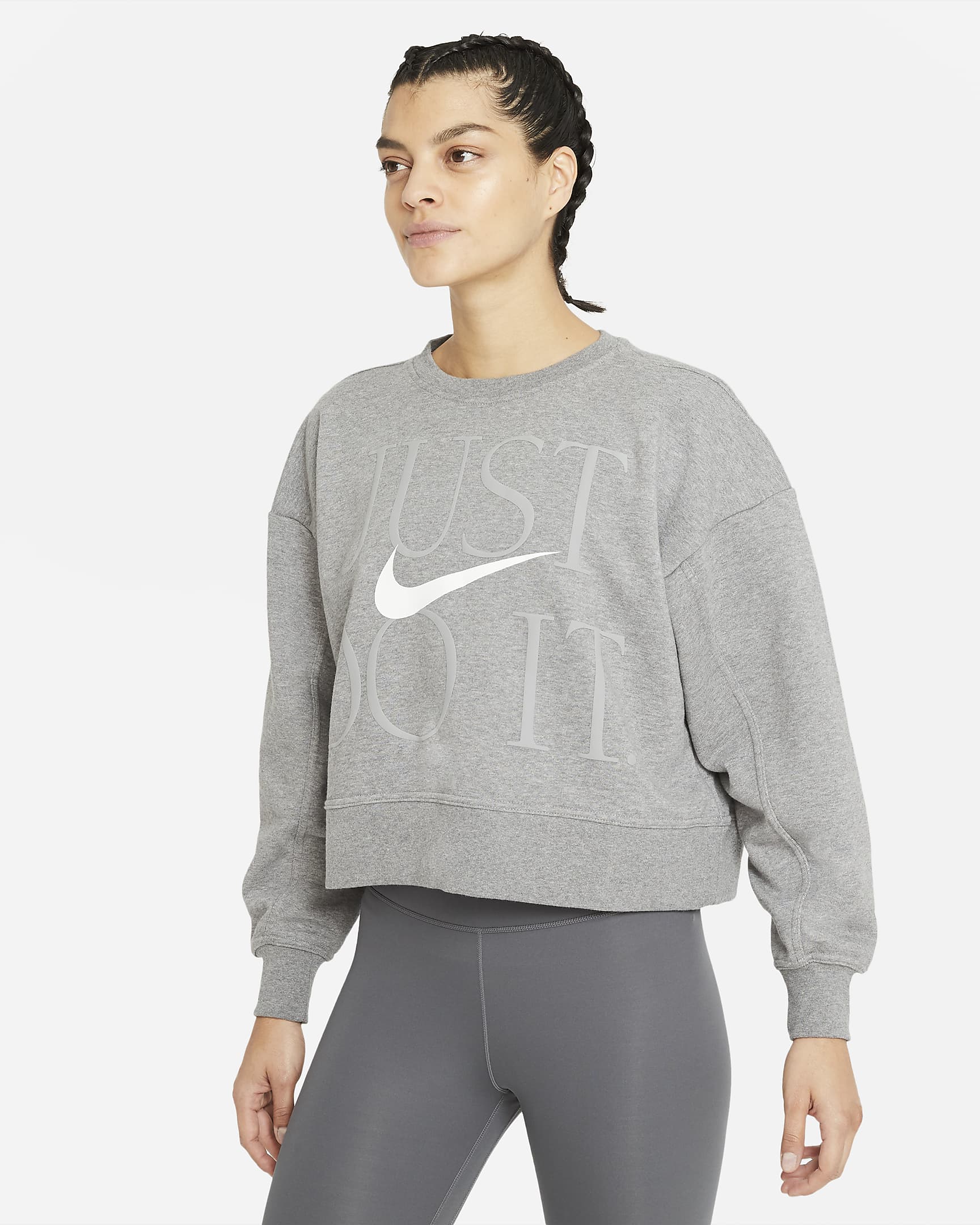 Sudadera de entrenamiento para mujer Nike Dri-FIT Get Fit - Carbono jaspeado/Blanco