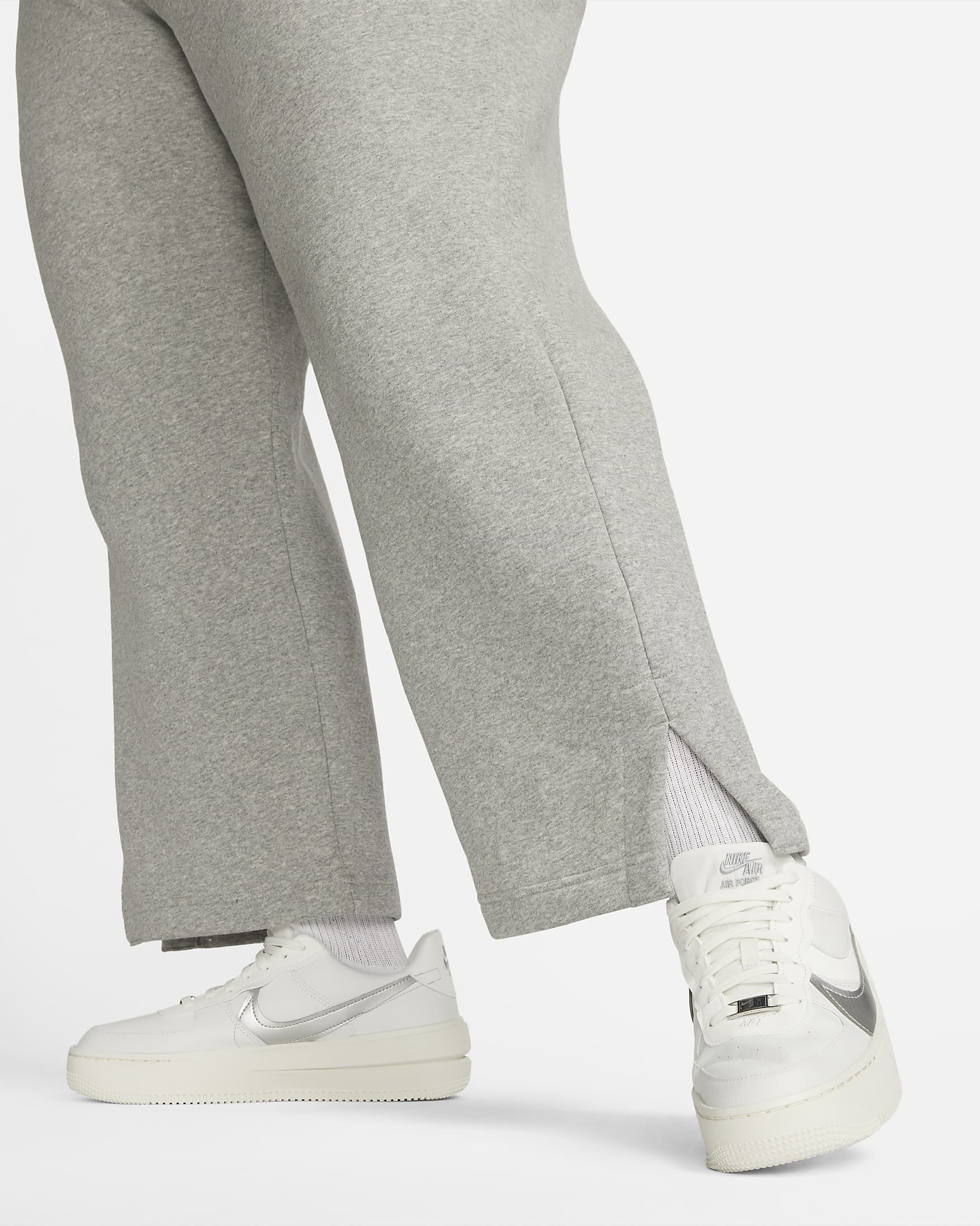 Nike Sportswear Phoenix Fleece-sweatpants med høj talje og brede ben til kvinder (plus size) - Dark Grey Heather/Sail