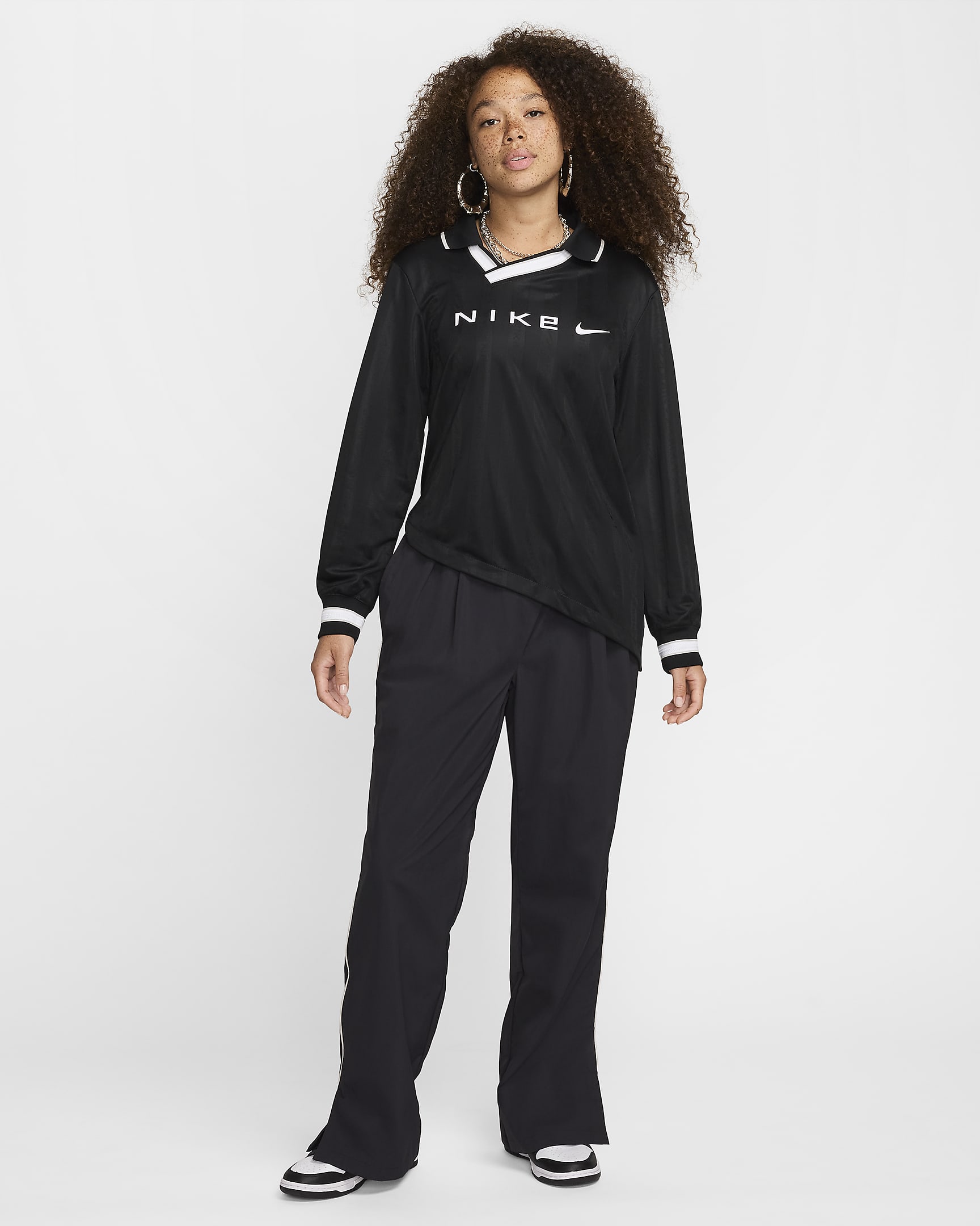 Γυναικεία μακρυμάνικη ζακάρ φανέλα Dri-FIT Nike Sportswear Collection - Μαύρο/Light Iron Ore/Λευκό