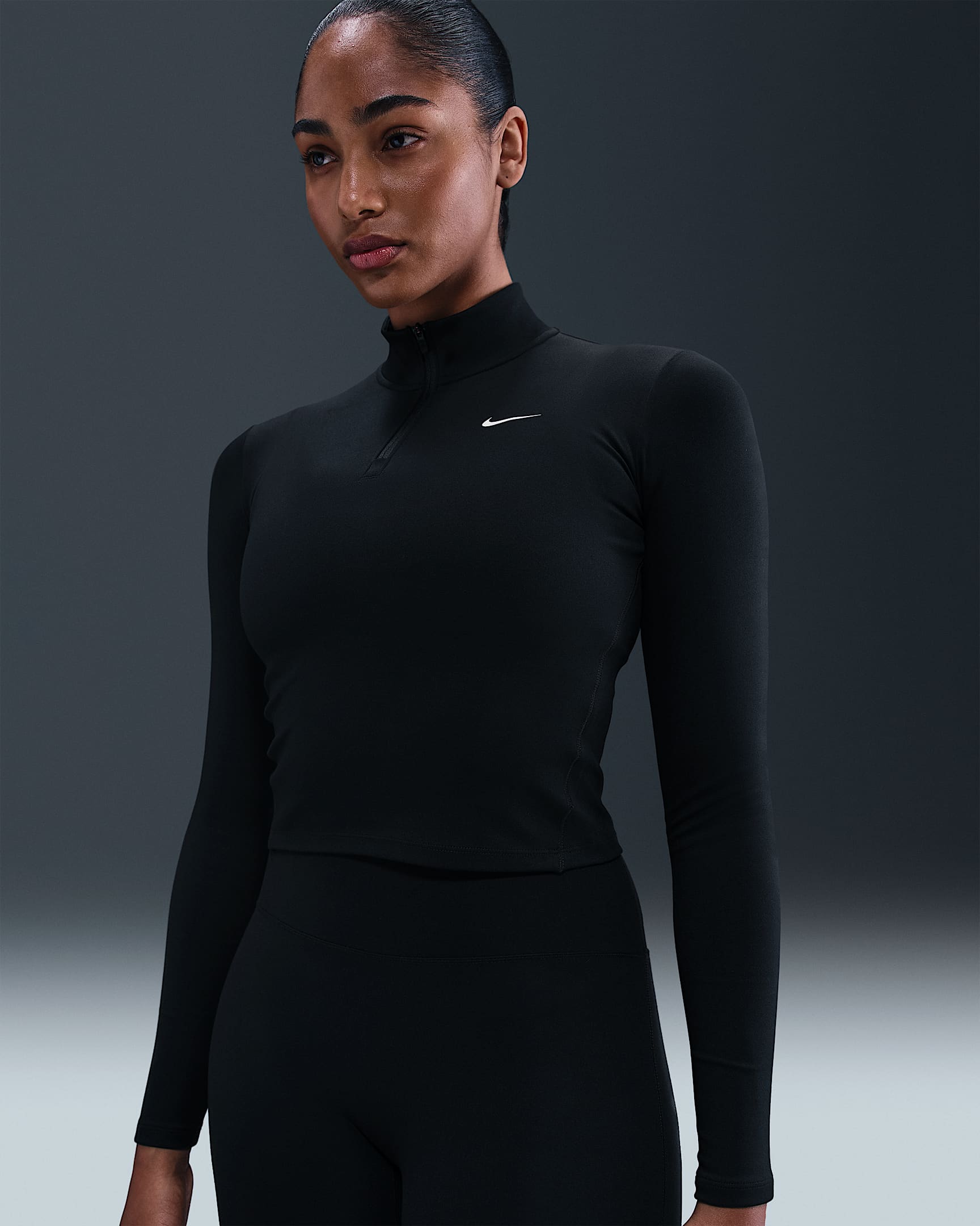 Dámská střední vrstva Nike One Fitted Dri-FIT se čtvrtinovým zipem - Černá/Bílá