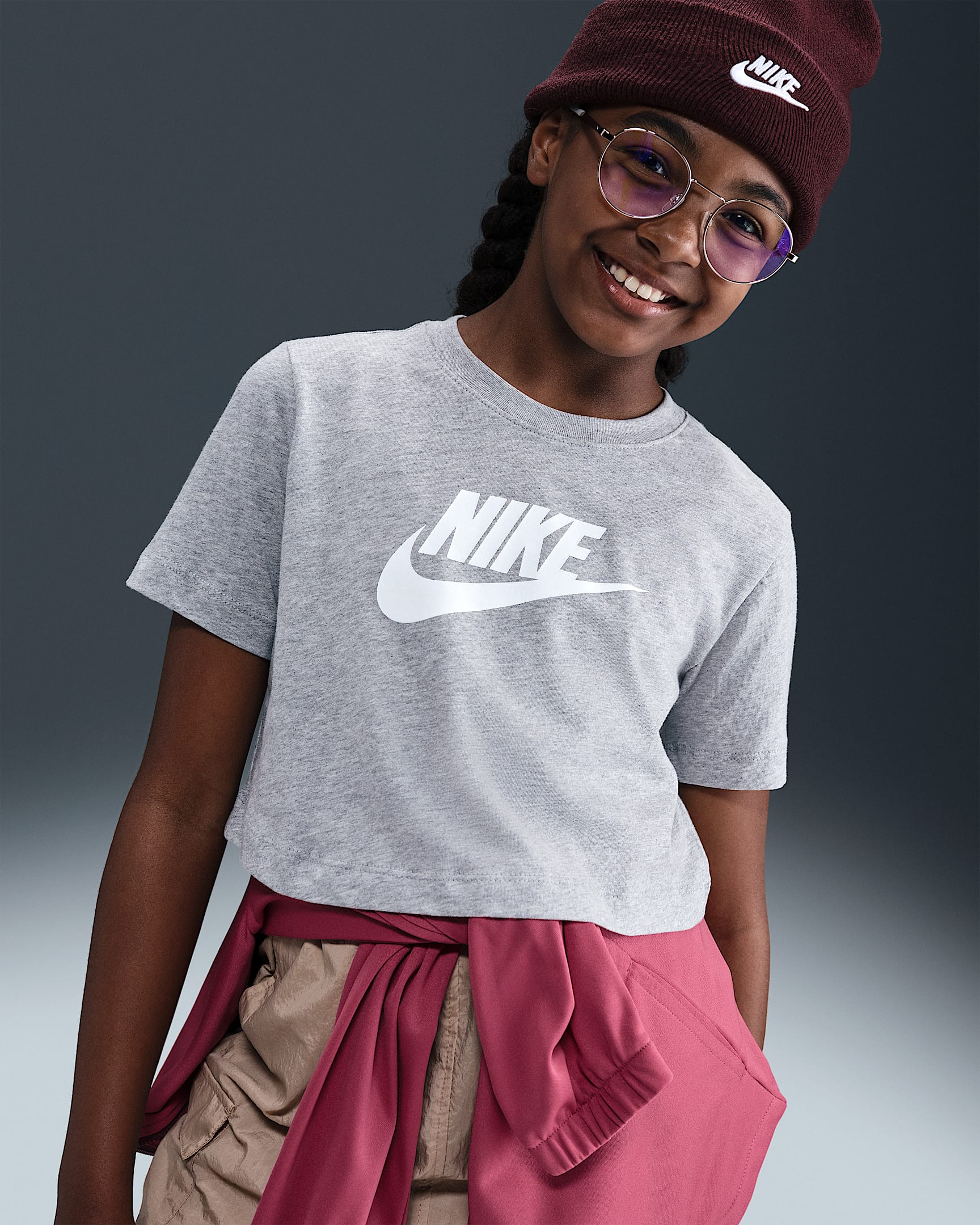 Nike Sportswear Big Kids' (Girls') Cropped T-Shirt - Dark Grey Heather