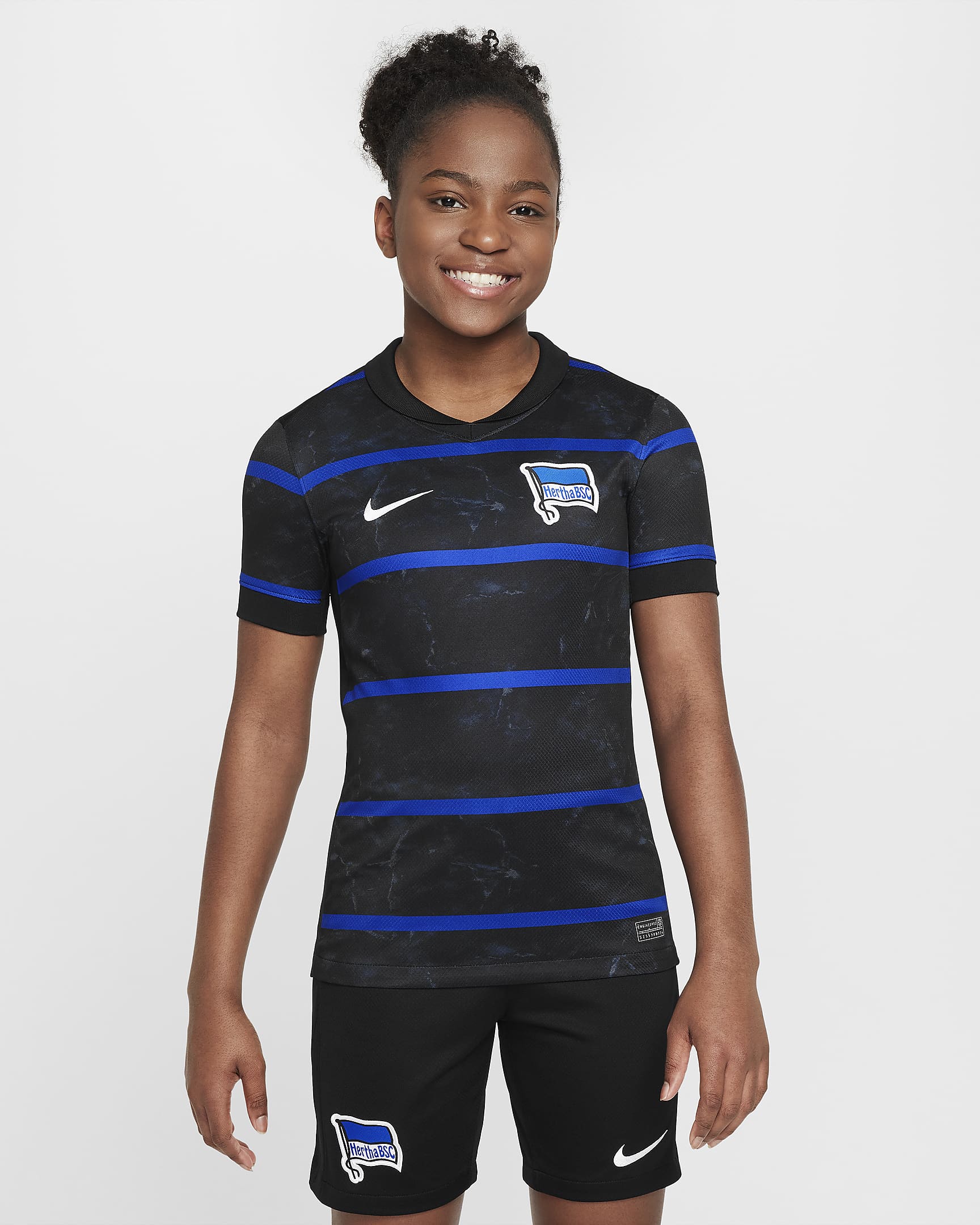 Hertha BSC 2024/25 Stadium Away Nike Replica Fußballtrikot mit Dri-FIT-Technologie für ältere Kinder - Schwarz/Photo Blue/Weiß