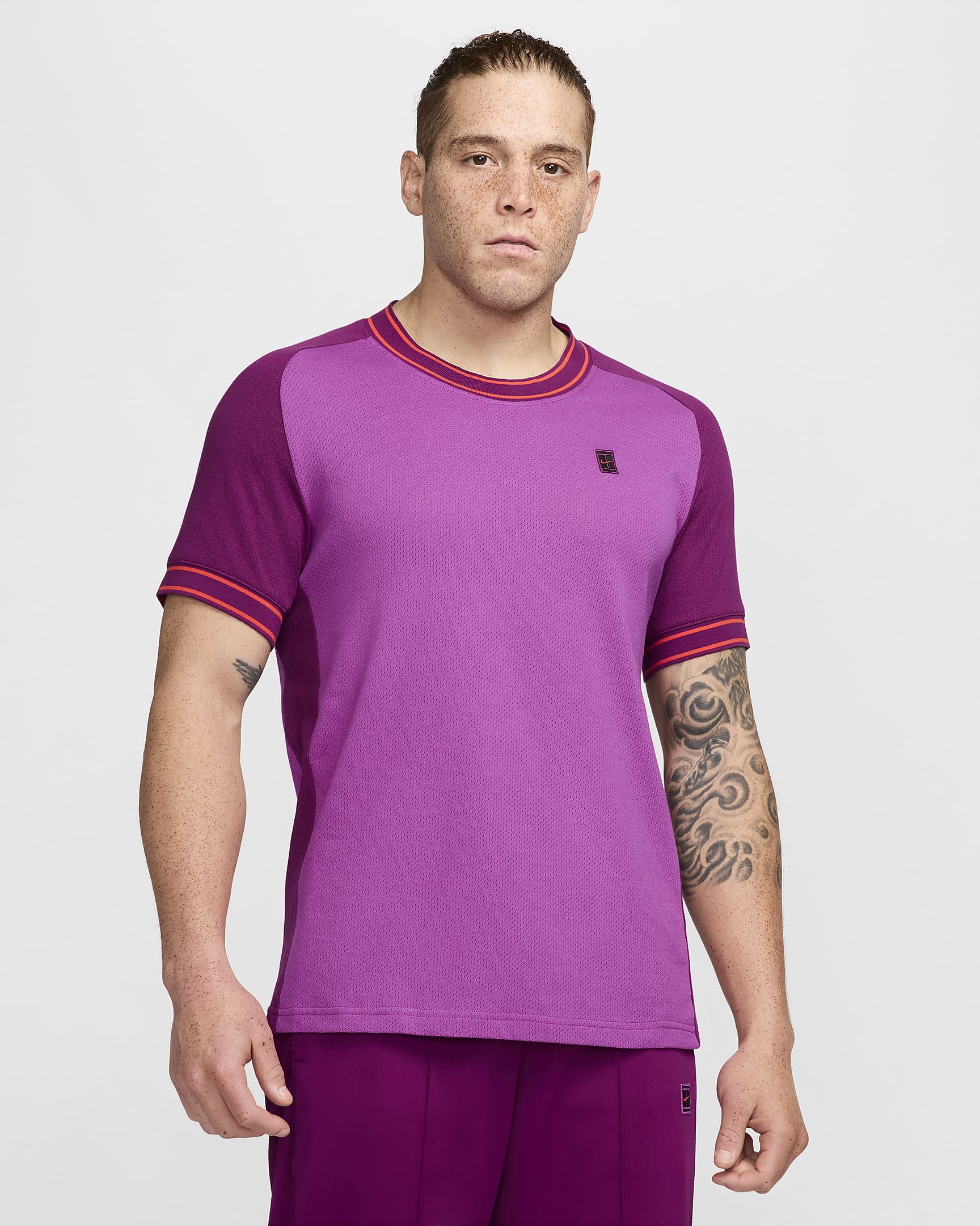 Haut de tennis à manches courtes NikeCourt Heritage pour homme - Hot Fuchsia/Sangria