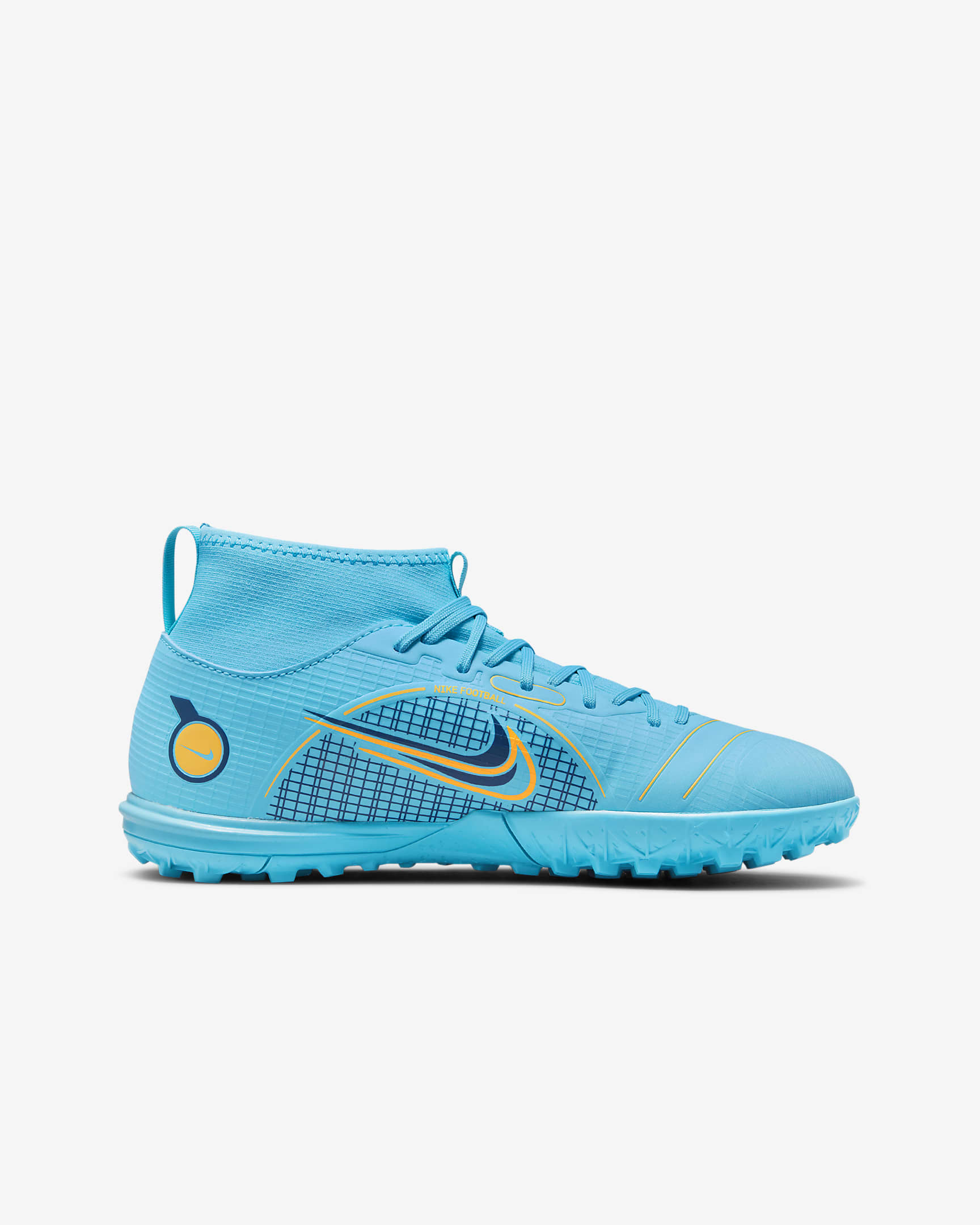 Calzado de fútbol para pasto sintético (turf) para niños talla pequeña/grande Nike Jr. Mercurial Superfly 8 Academy TF - Azul cloro/Marina/Naranja láser