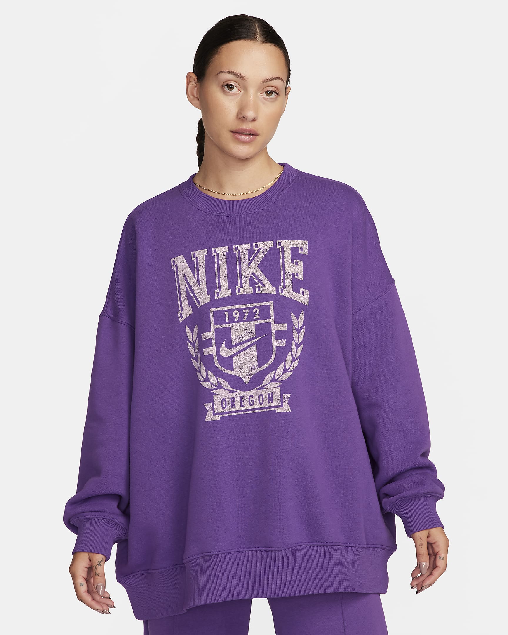 Sweat oversize à col ras-du-cou en tissu Fleece Nike Sportswear pour femme - Purple Cosmos