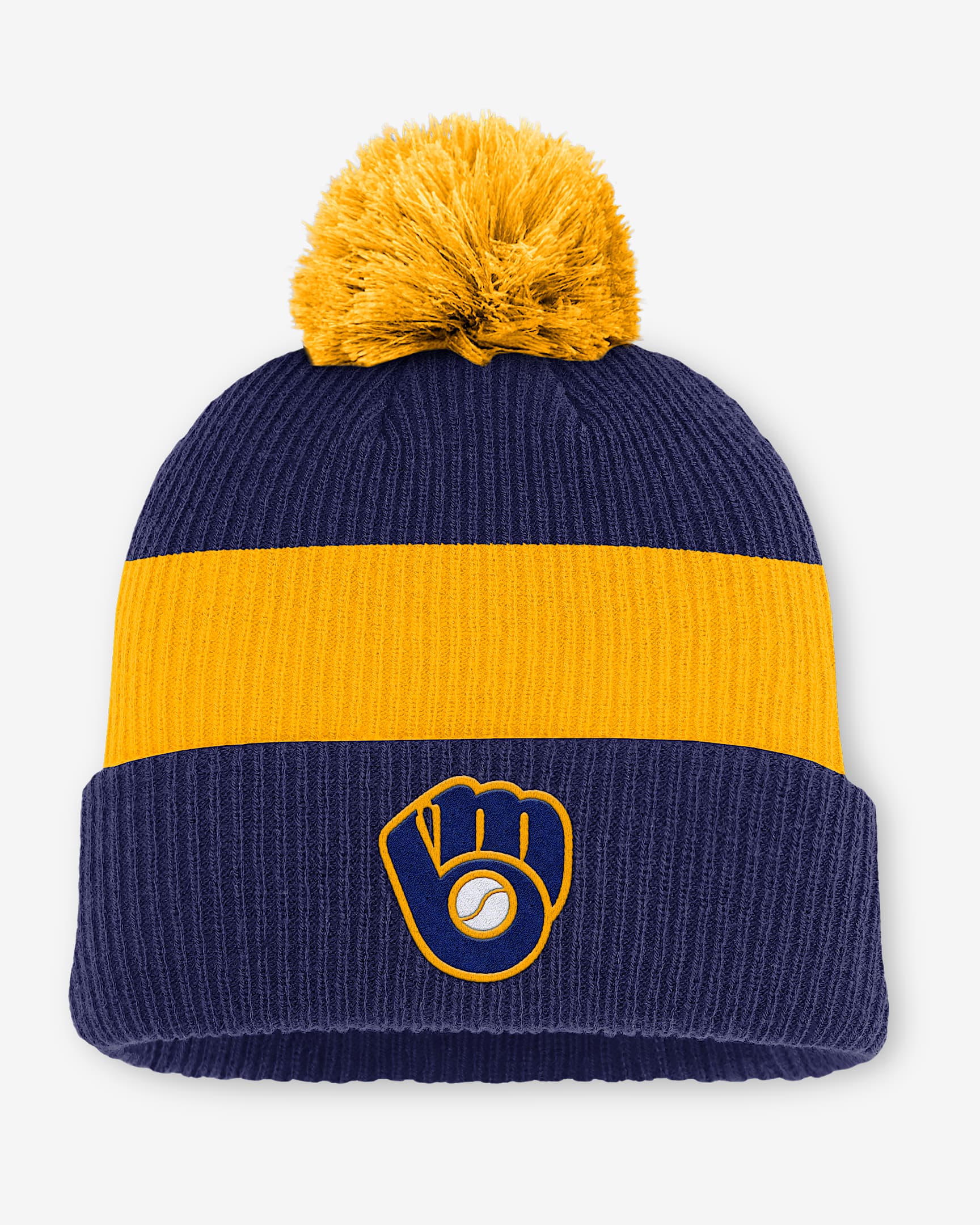 Milwaukee Brewers Cooperstown Peak Men's Nike MLB Cuffed Pom Beanie - Navy