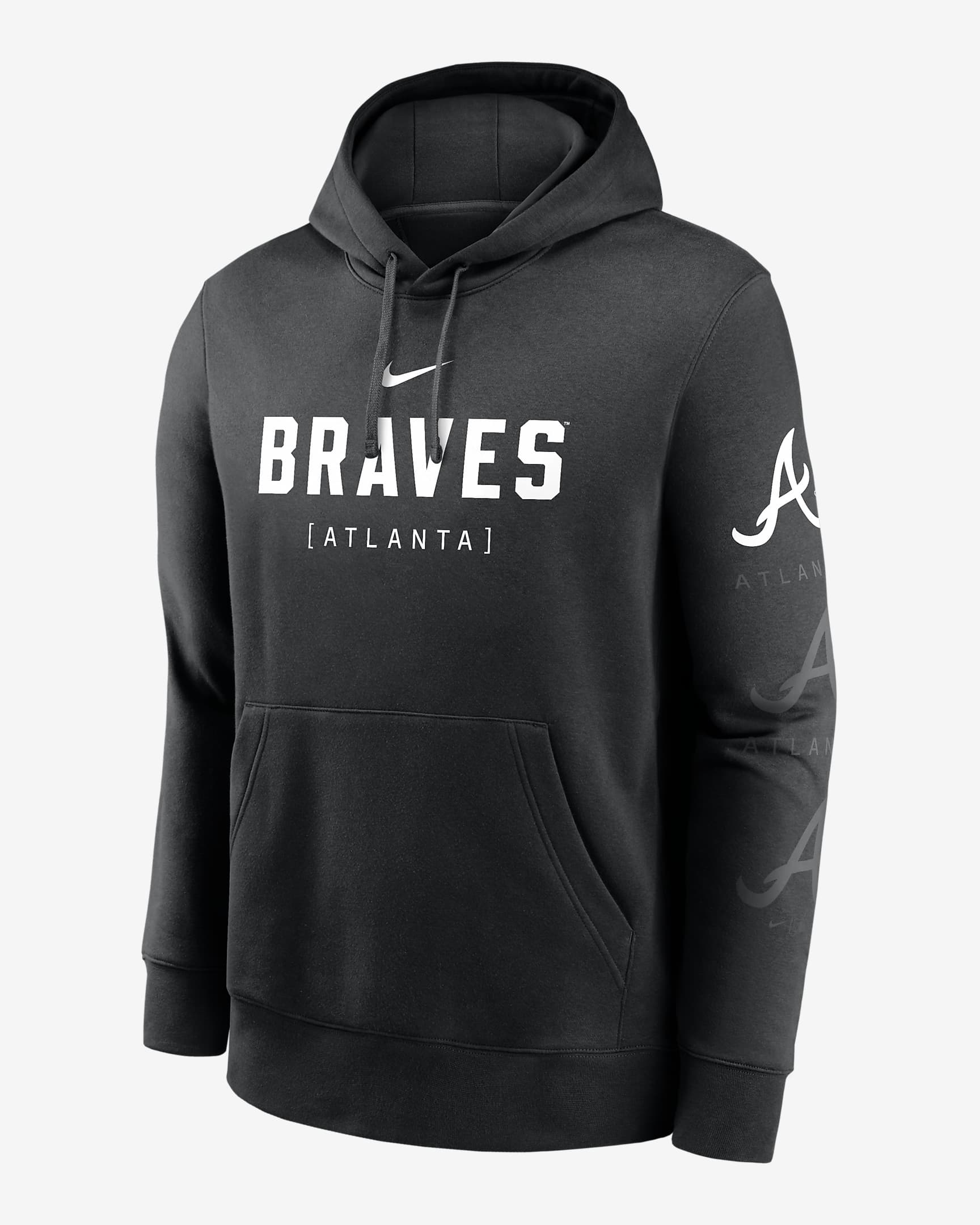 Sudadera con gorro sin cierre Nike de la MLB para hombre Atlanta Braves Fashion Club - Negro