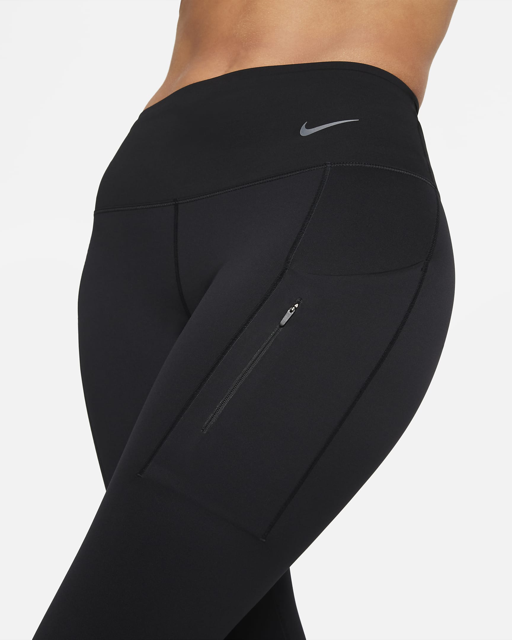 Nike Go Women's Firm-Support Mid-Rise Cropped Leggings with Pockets - Black/Black