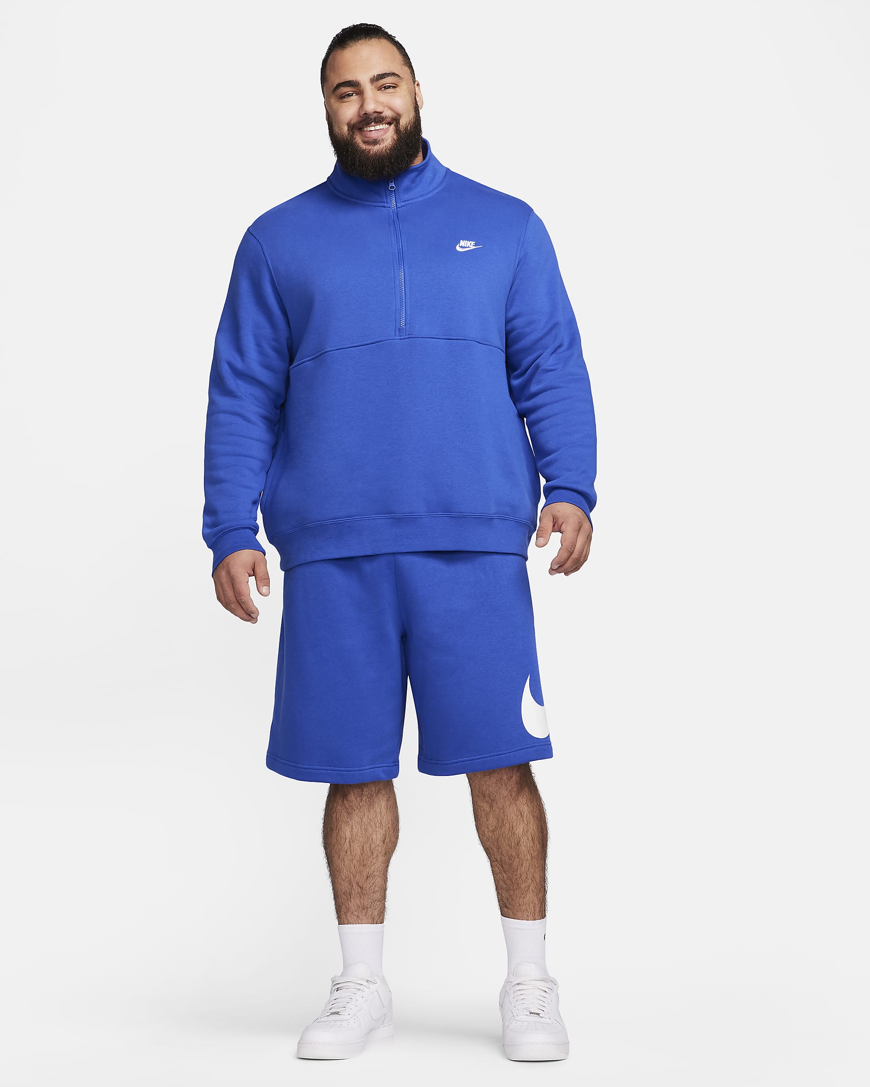 Pull à demi-zip en tissu brossé Nike Sportswear Club pour Homme - Game Royal/Game Royal/Blanc