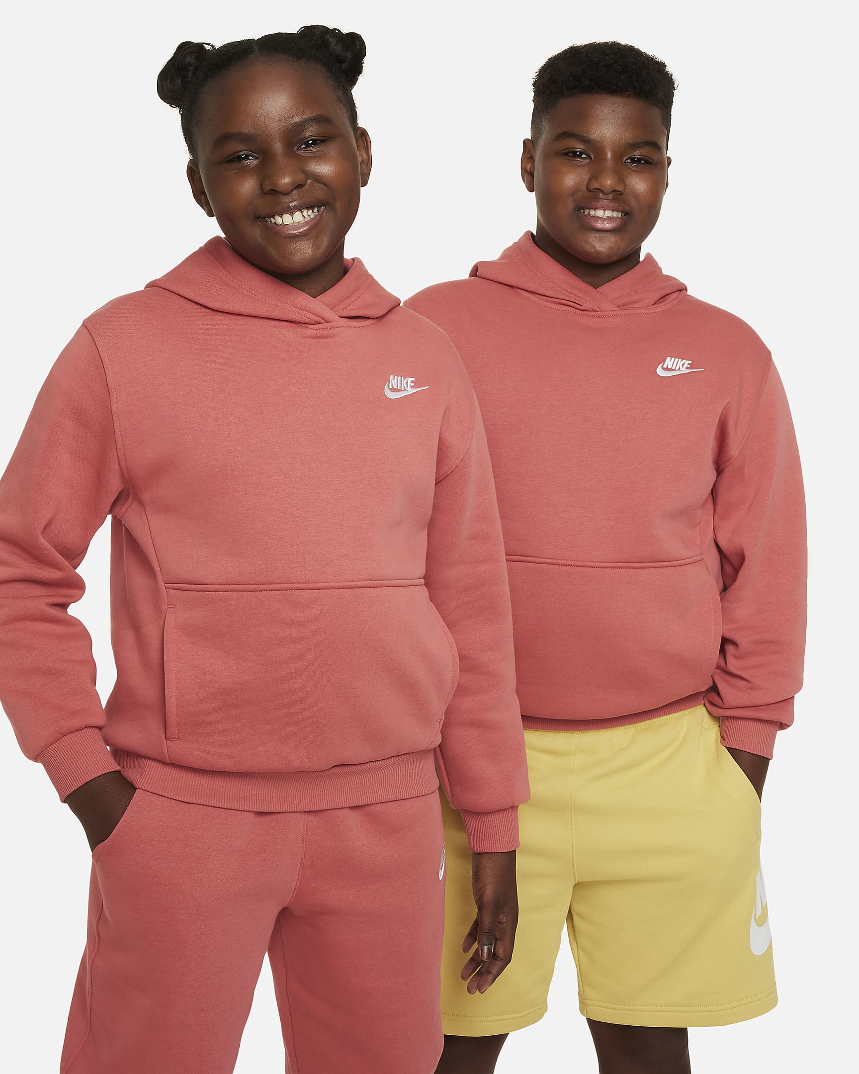 Nike Sportswear Club Fleece Big Kids' Pullover Hoodie (Extended Size) - Adobe/White