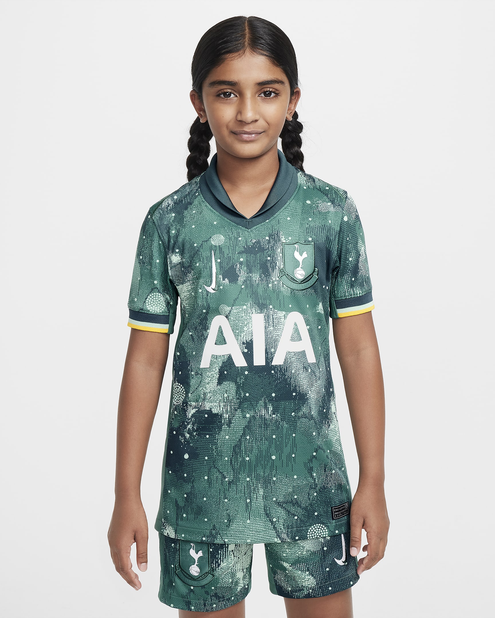 Maglia da calcio replica Nike Dri-FIT Tottenham Hotspur 2024/25 Stadium per ragazzo/a – Terza - Enamel Green/Bicoastal/Bianco