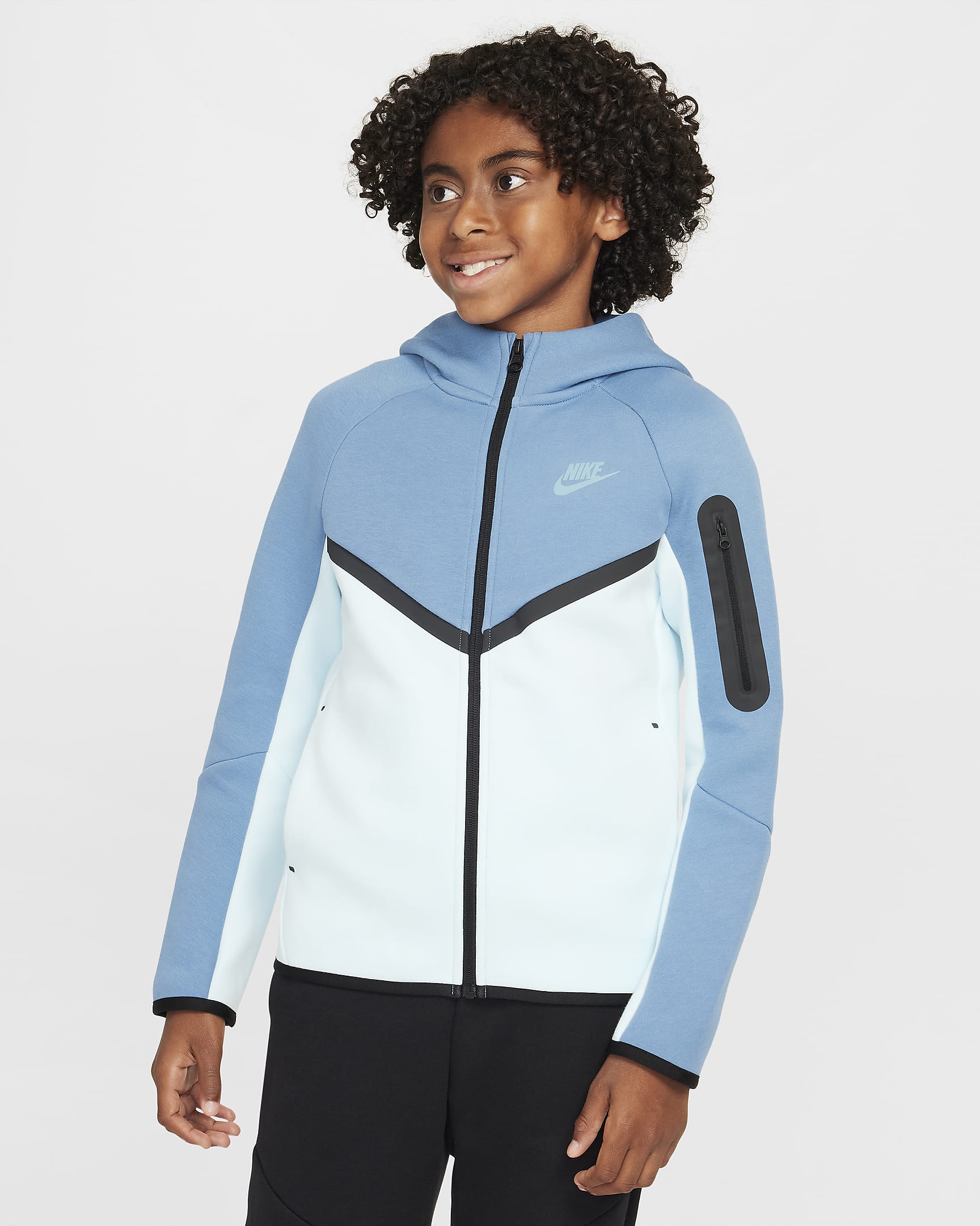 Nike Sportswear Tech Fleece Big Kids' Full-Zip Hoodie - Glacier Blue/Aegean Storm/Black/Denim Turquoise