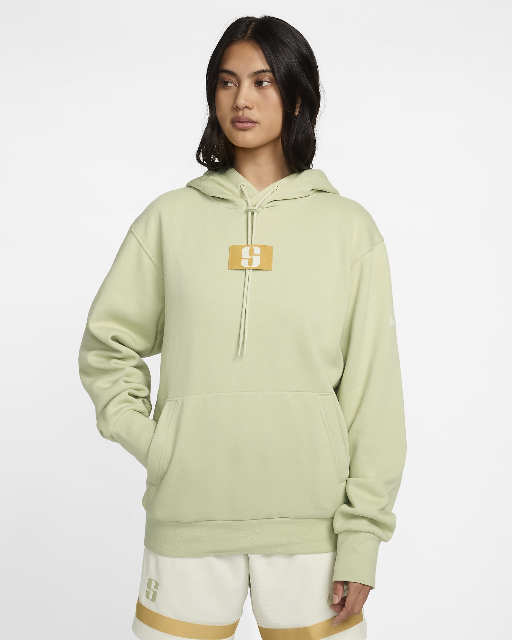 Sabrina Fleece Basketball Hoodie - Olive Aura/Sea Glass