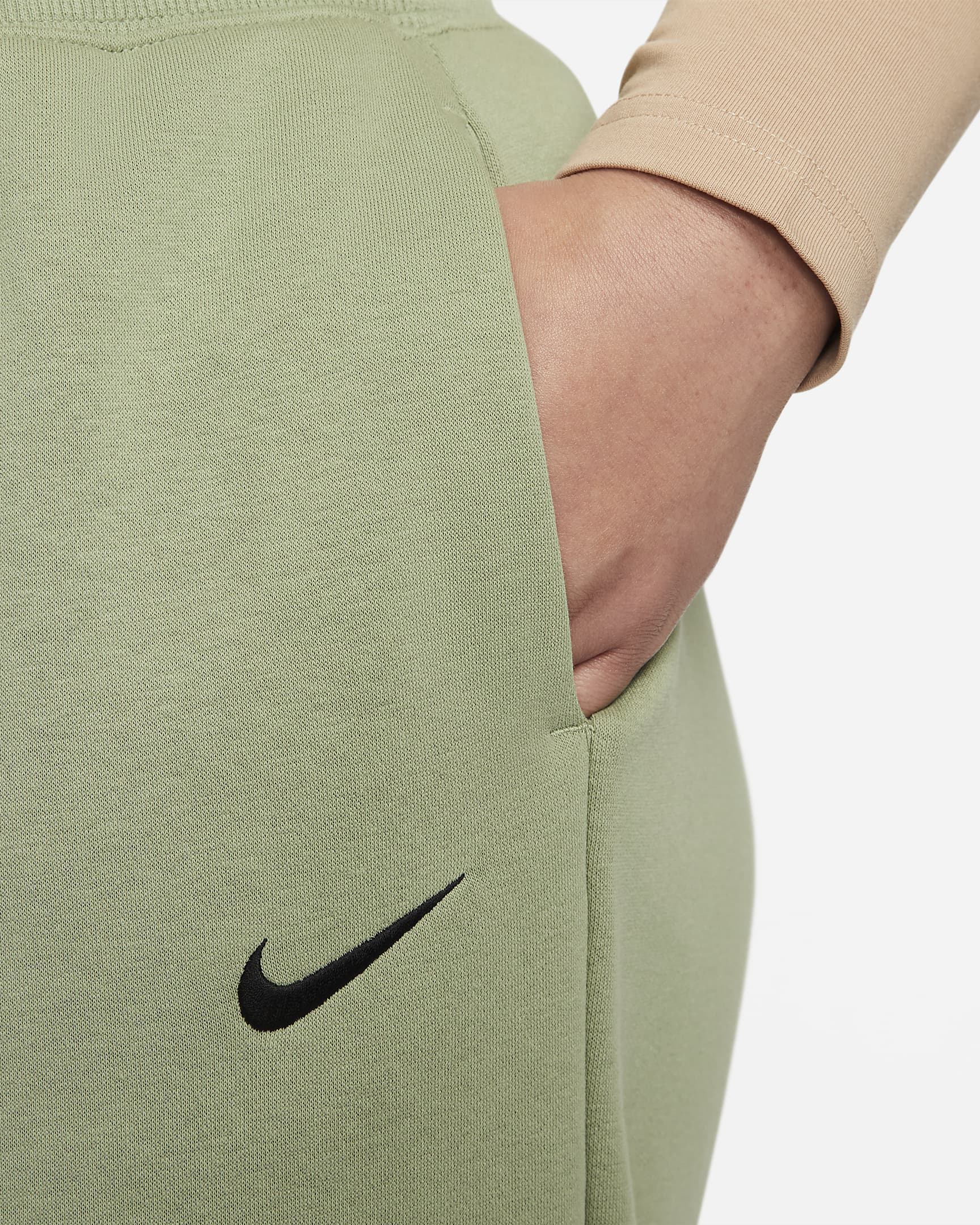 Nike Sportswear Phoenix Fleece Women's High-Waisted Oversized Tracksuit Bottoms (Plus Size) - Oil Green/Black