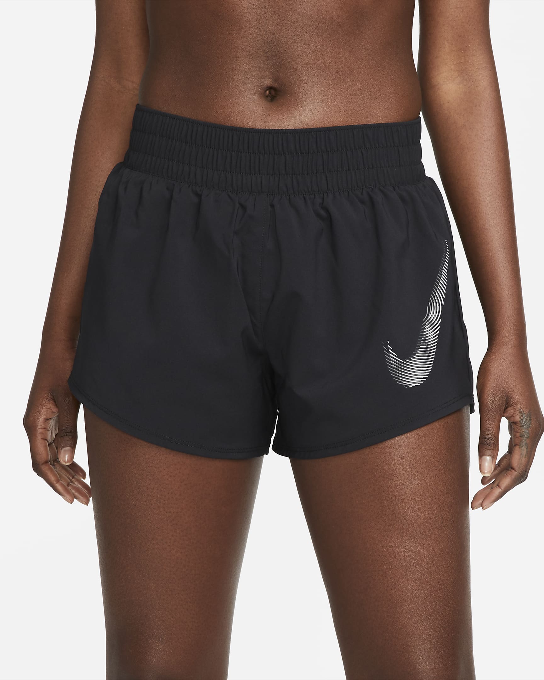 Calções de running forrados com slips de cintura normal Nike Dri-FIT One Swoosh para mulher - Preto/Cinzento Cool