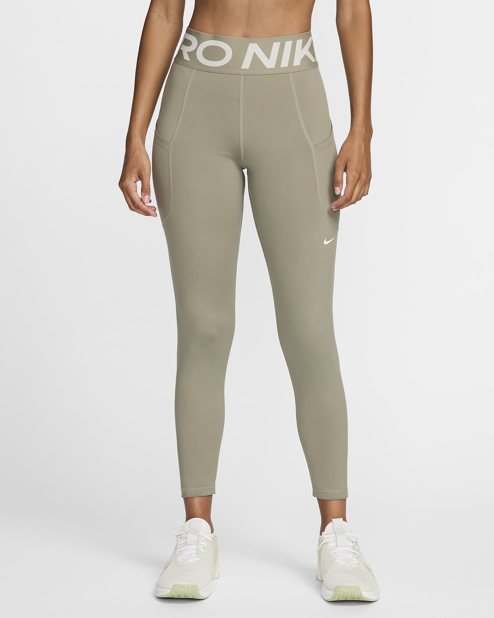 Leggings tiro alto de 7/8 con bolsillos para mujer Nike Pro Sculpt - Militar claro/Blanco