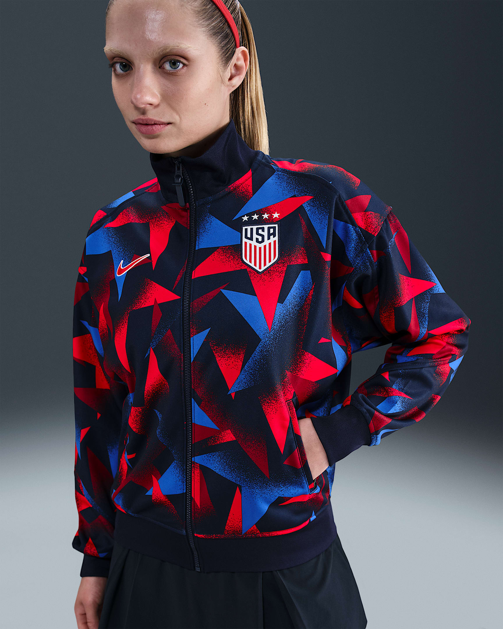 USWNT Academy Pro Women's Nike Dri-FIT Soccer Anthem Jacket - Obsidian/Challenge Red