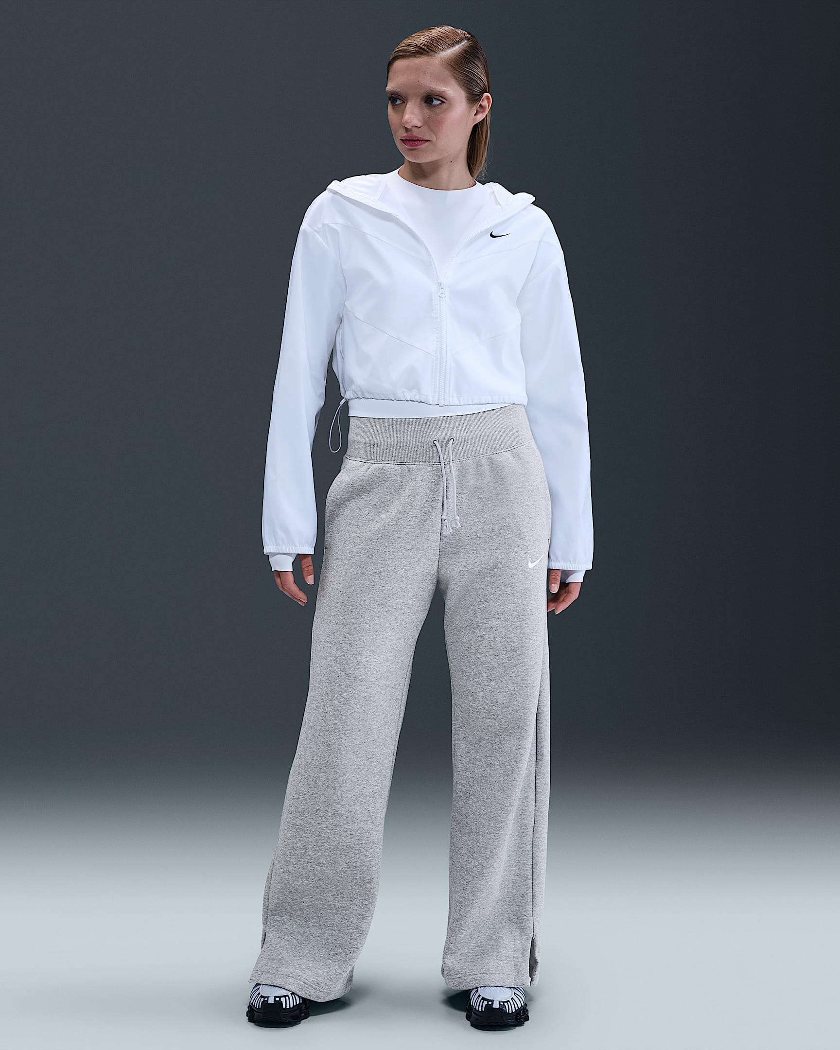 Nike Sportswear Phoenix Fleece Yüksek Belli Geniş Paçalı Kadın Eşofman Altı - Dark Grey Heather/Sail