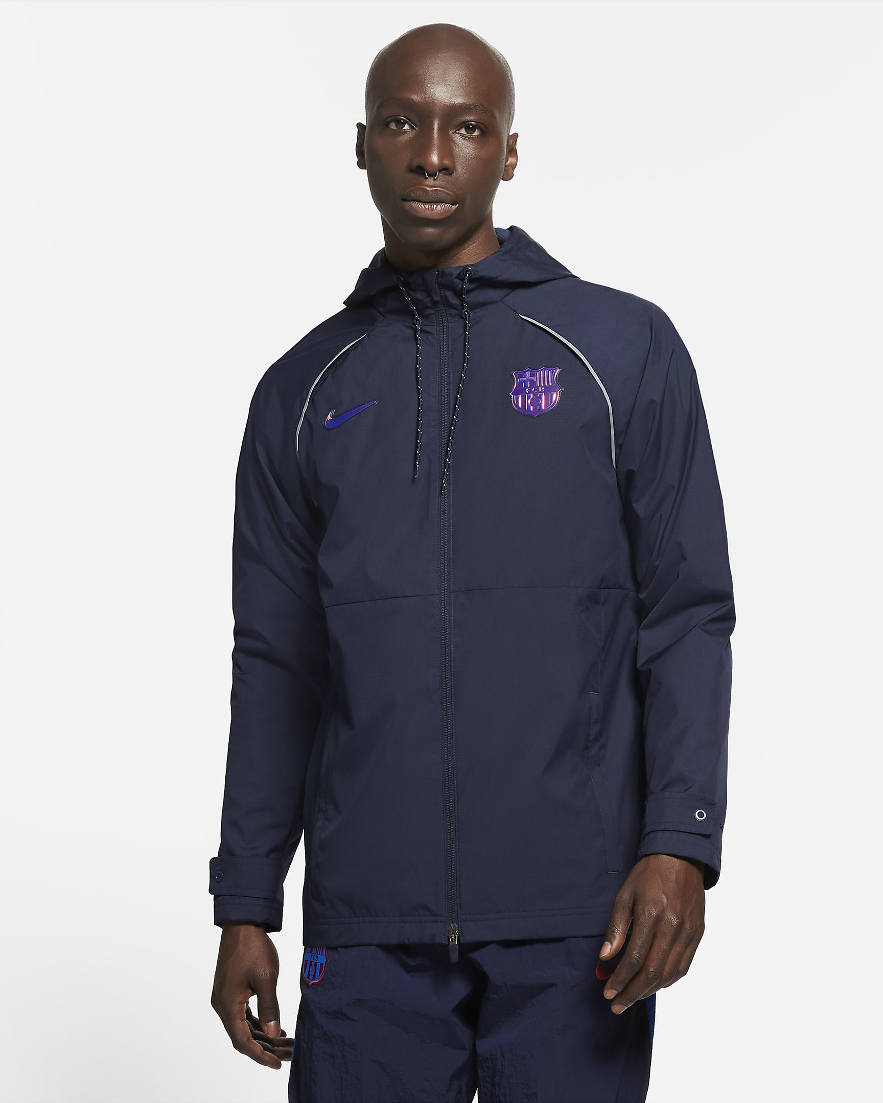 Chamarra de fútbol para hombre FC Barcelona AWF - Obsidiana/Obsidiana