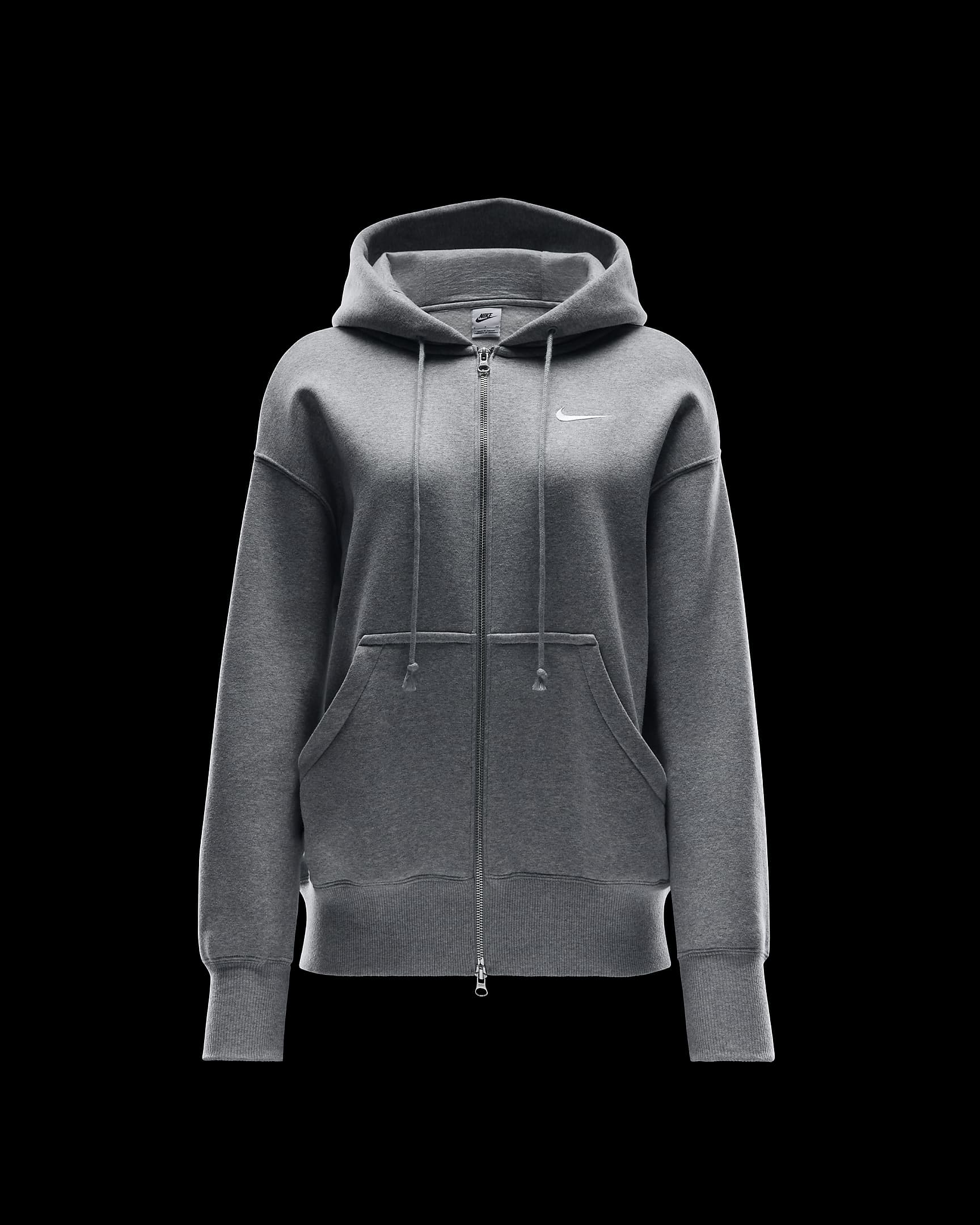 Nike Sportswear Phoenix Fleece ekstra stor hettejakke til dame - Dark Grey Heather/Sail