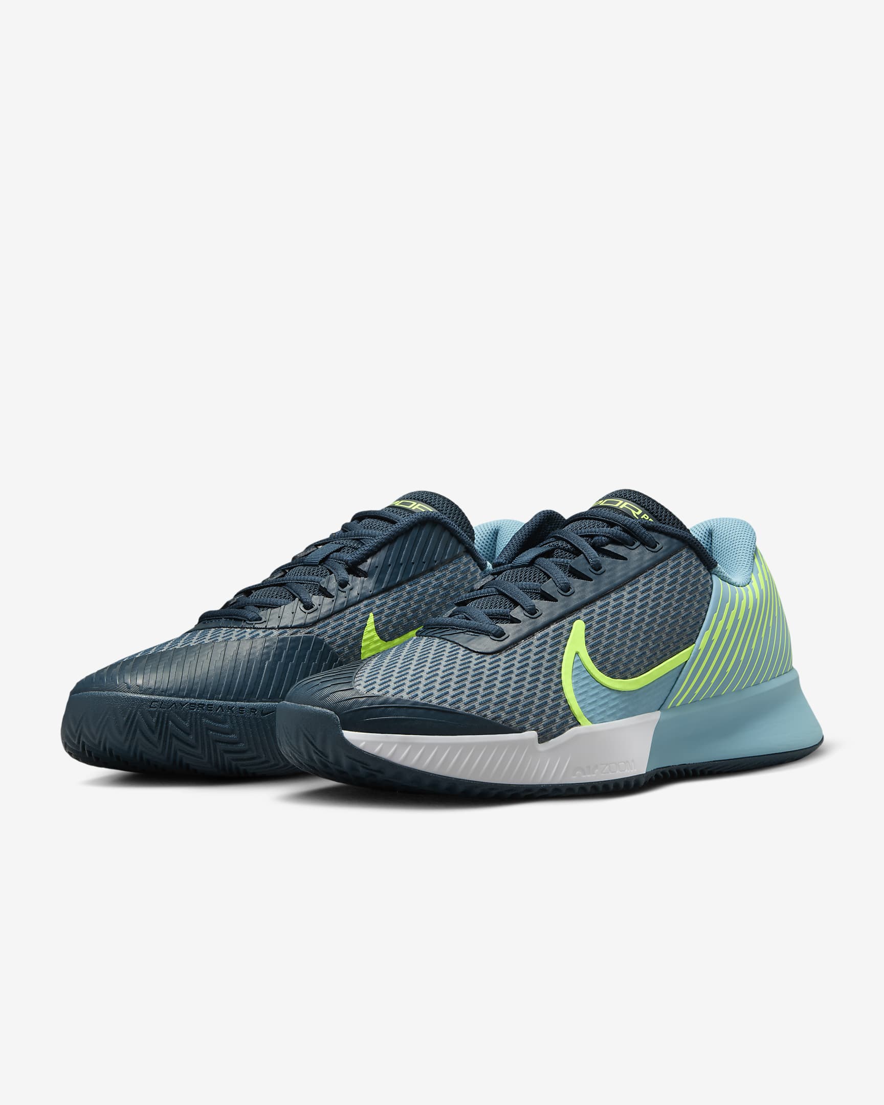 NikeCourt Air Zoom Vapor Pro 2 Men's Clay Tennis Shoes - Armory Navy/Volt/Denim Turquoise