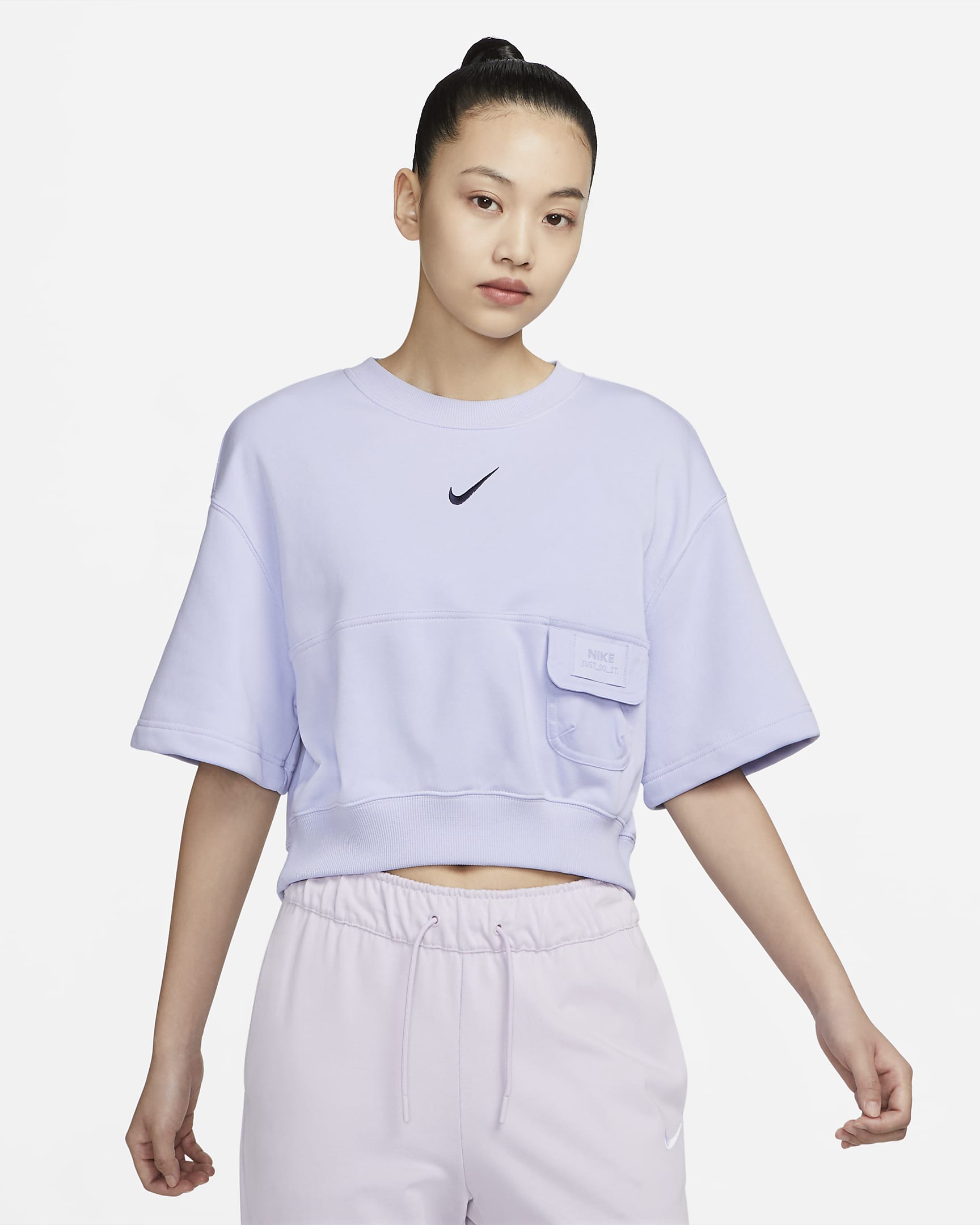 Nike Sportswear City Utility 女款法國毛圈布短袖上衣 - Oxygen Purple/Gridiron