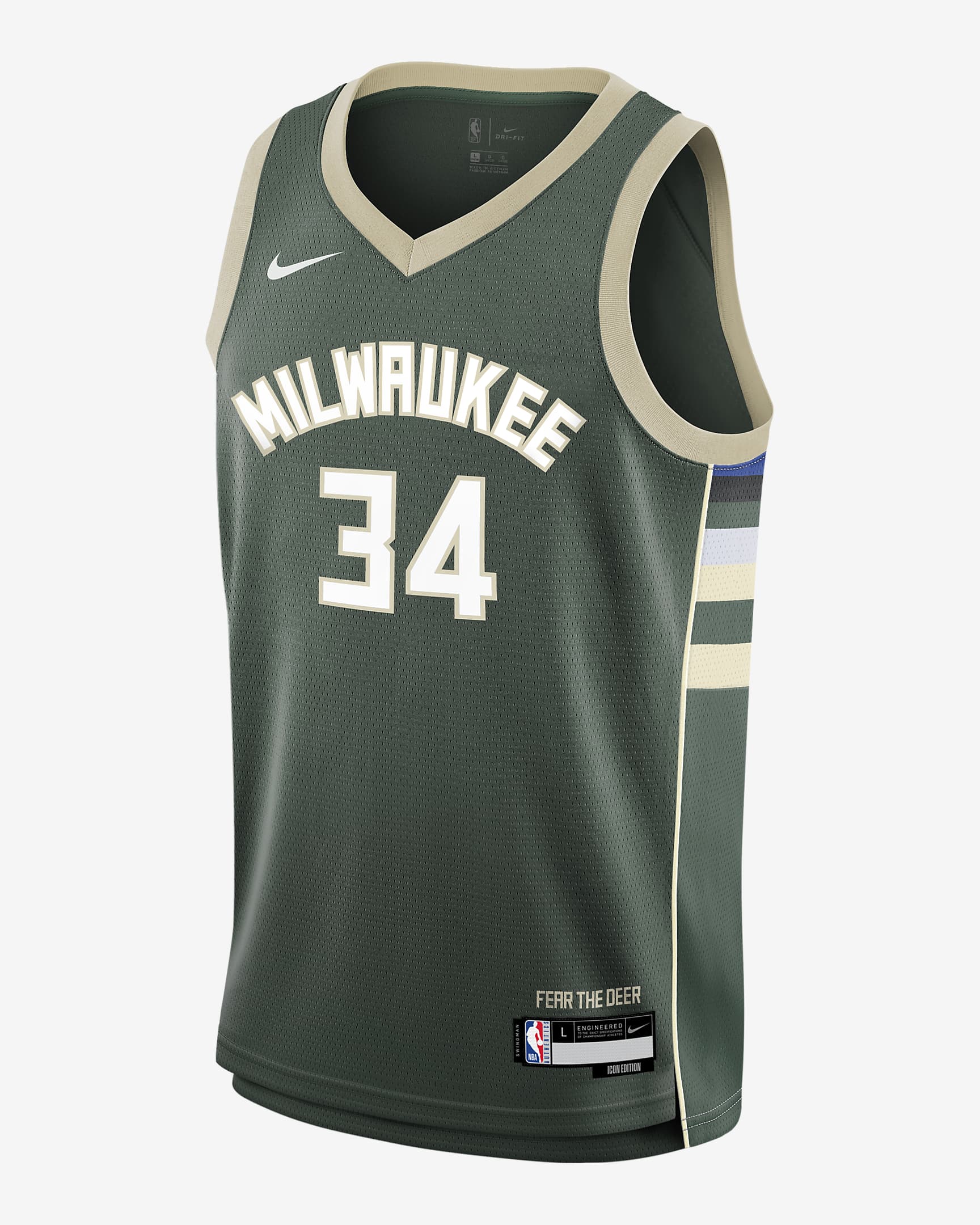 Giannis Antetokounmpo Milwaukee Bucks 2023/24 Icon Edition Big Kids' Nike NBA Swingman Jersey - Fir