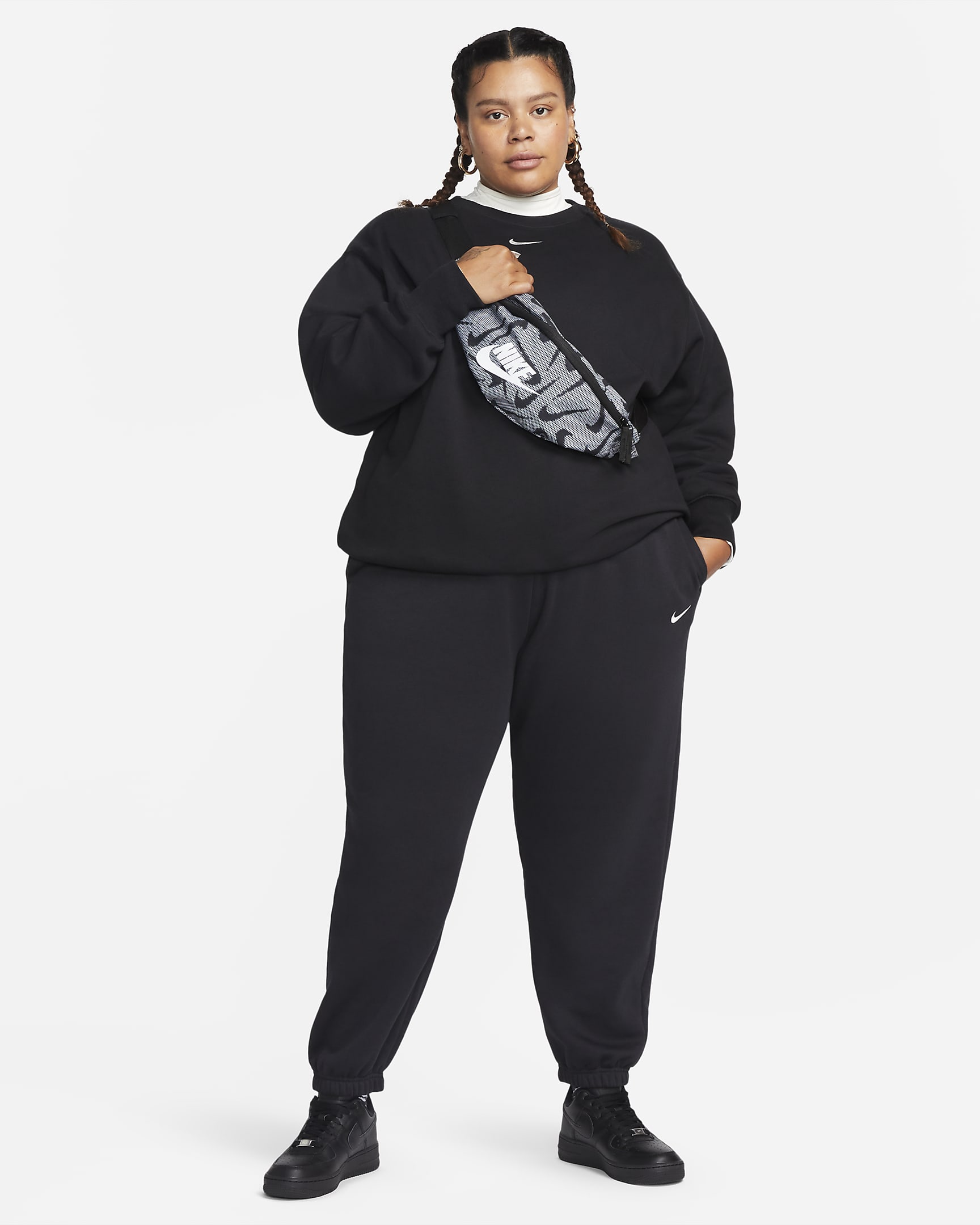 Sweat oversize à col ras-du-cou Nike Sportswear Phoenix Fleece pour femme (grande taille) - Noir/Sail