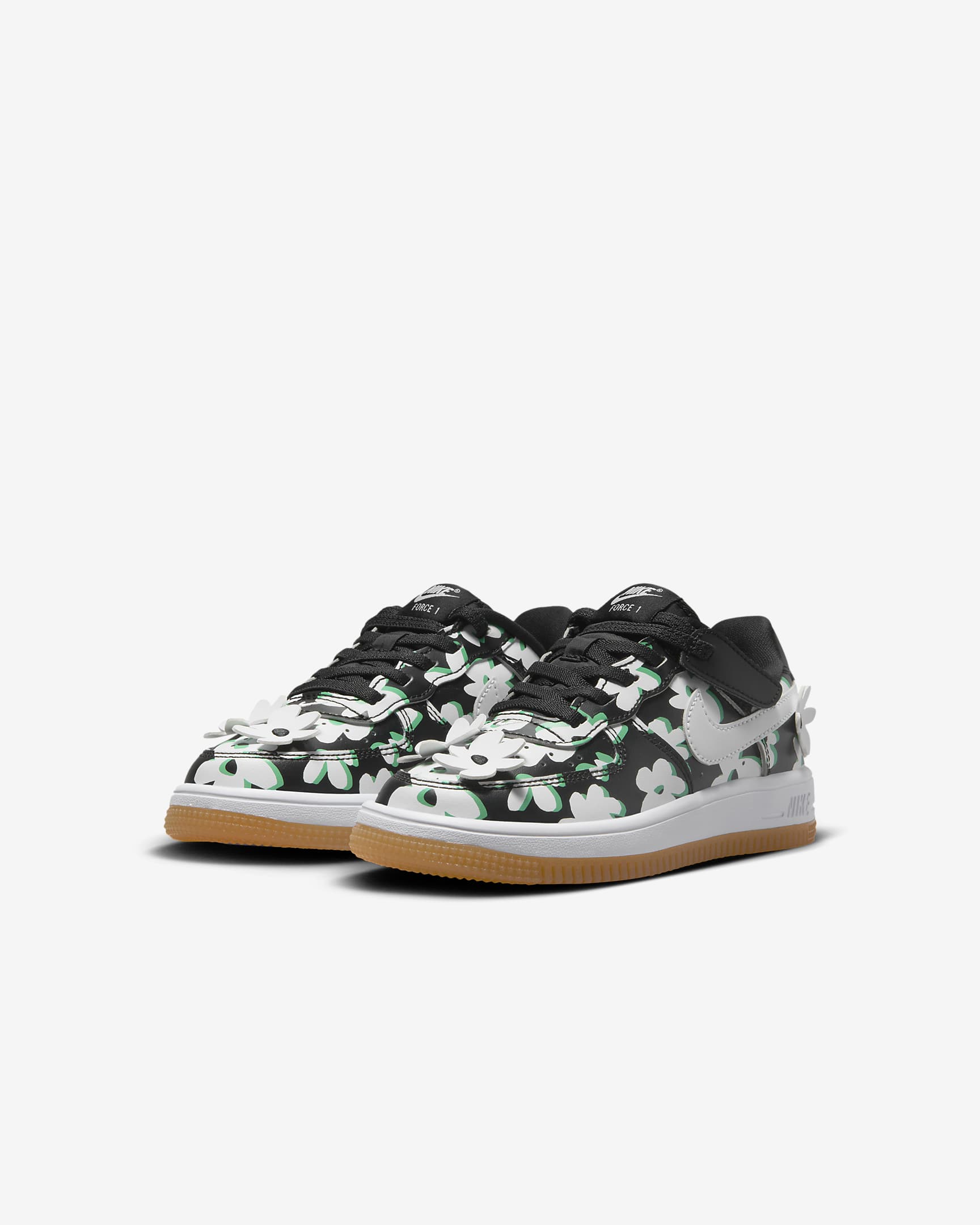 Nike Force 1 Low LV8 EasyOn Little Kids' Shoes - Black/Spring Green/Gum Light Brown/White