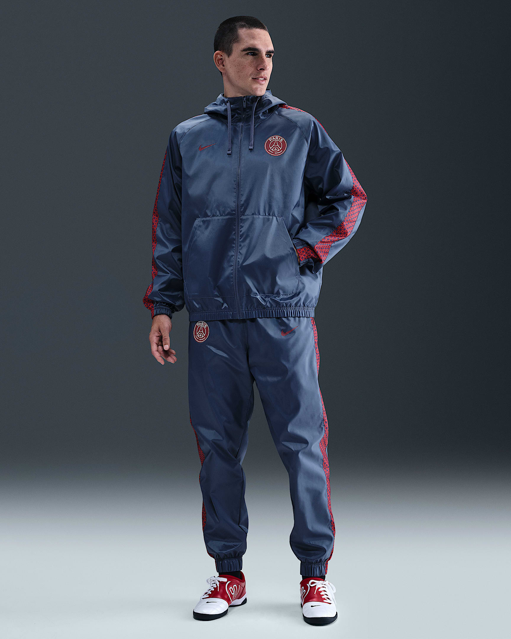 Paris Saint-Germain Men's Nike Football Hooded Woven Tracksuit - Diffused Blue/Diffused Blue/Midnight Navy