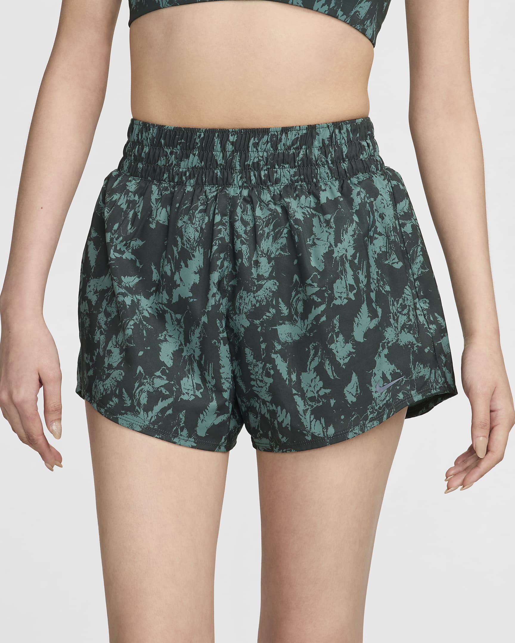 Nike One Women's Dri-FIT High-Waisted Brief-Lined 7.5cm (approx.) Printed Shorts - Vintage Green/Bicoastal/Black