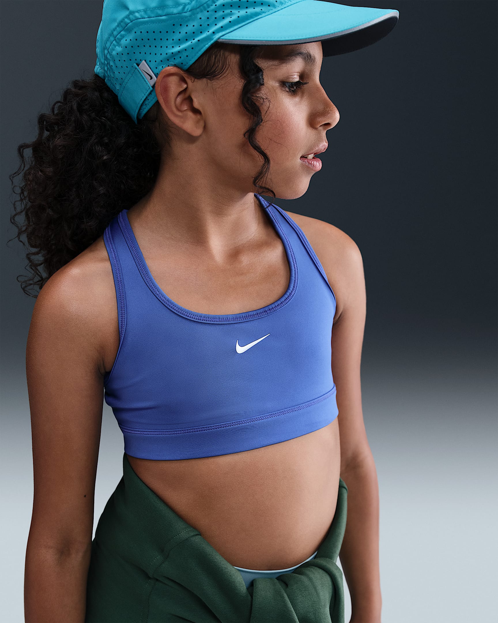 Sutiã de desporto Nike Swoosh para rapariga - Azul Comet/Branco