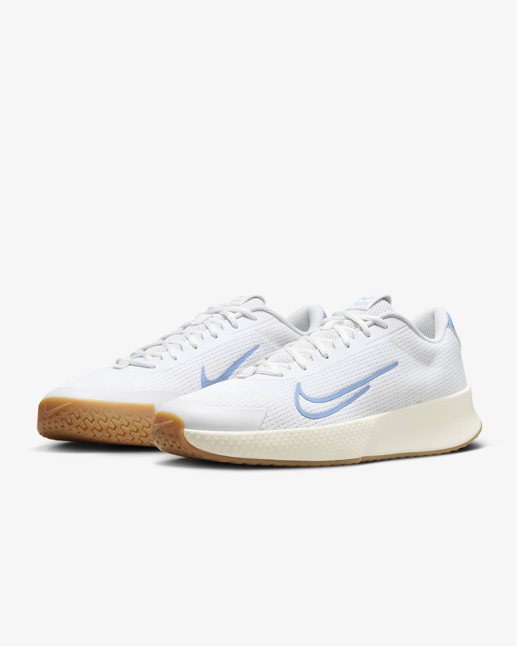 NikeCourt Vapor Lite 2 Men's Hard Court Tennis Shoes - White/Sail/Gum Light Brown/Light Blue