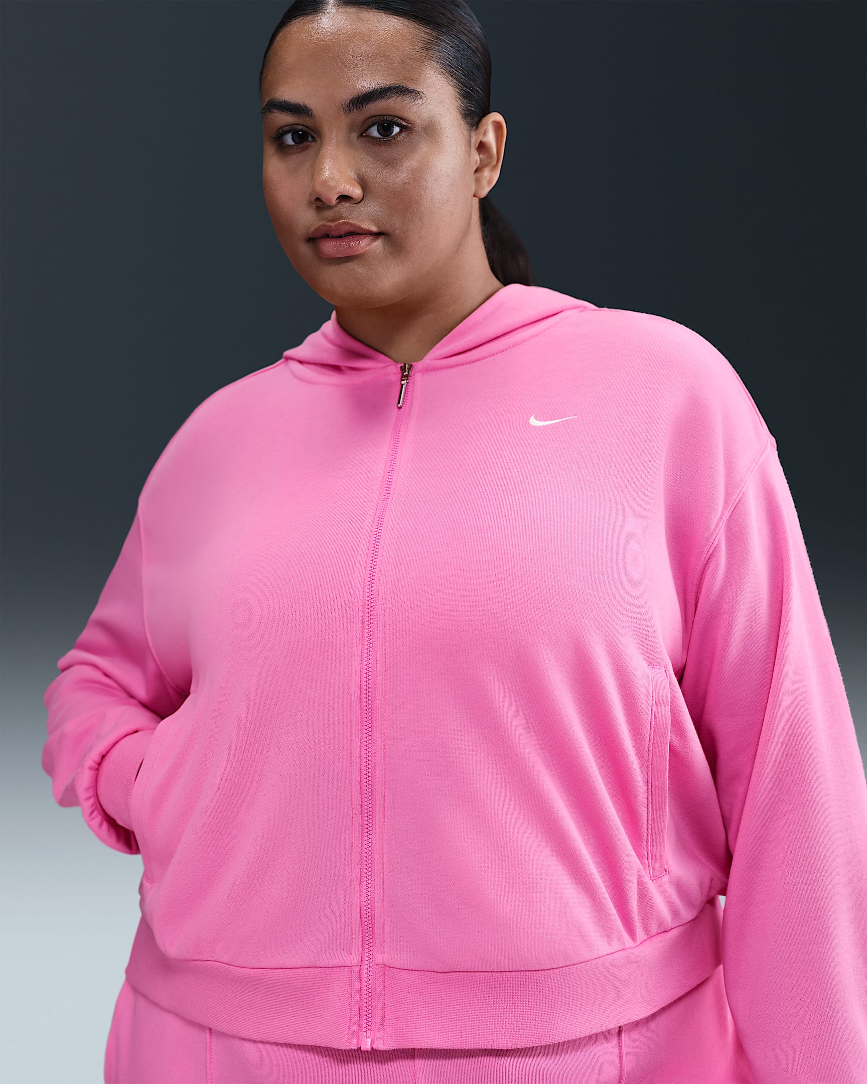Nike Sportswear Chill Terry Women's Loose Full-Zip French Terry Hoodie (Plus Size) - Playful Pink/Sail