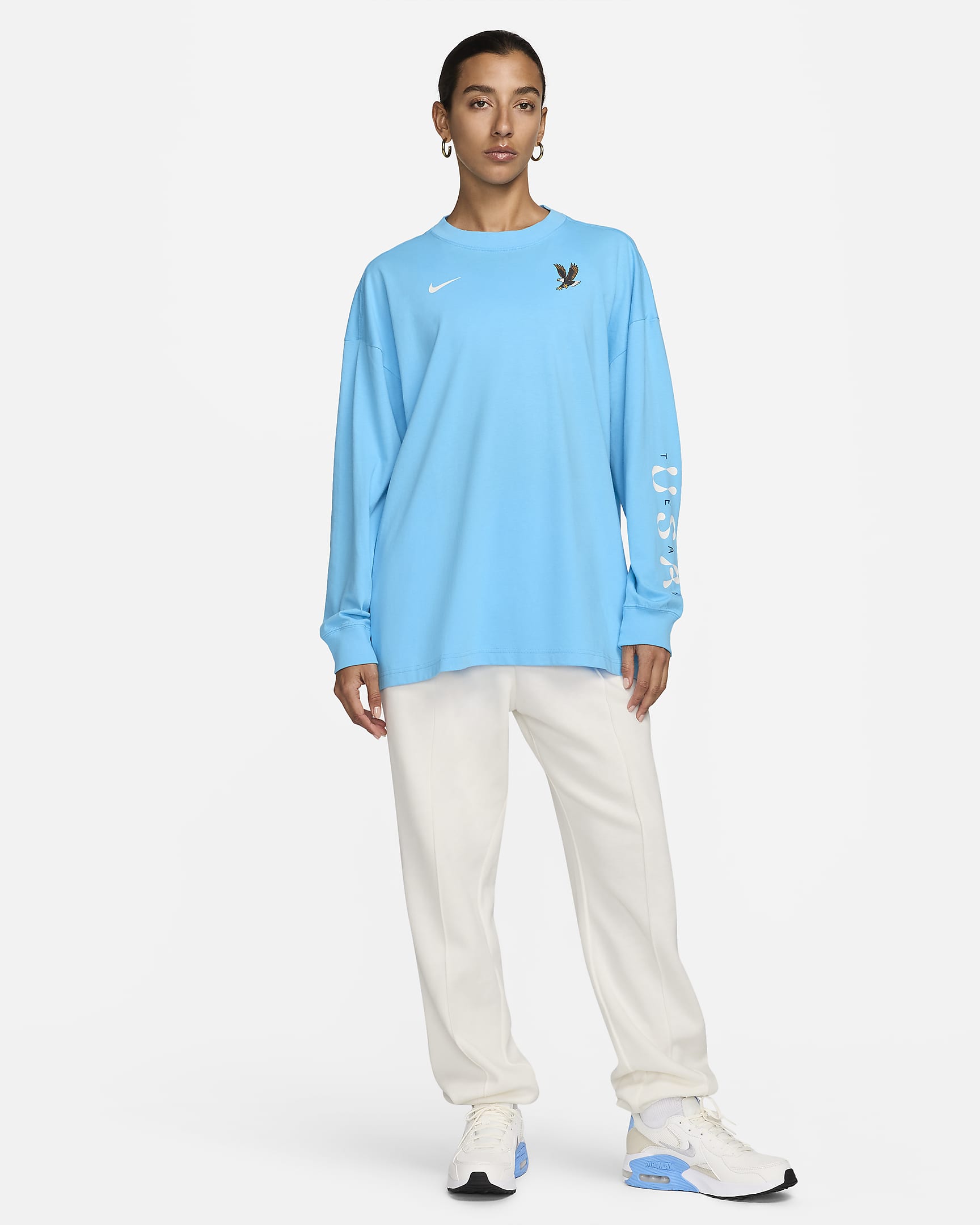 Langærmet USA Essentials Nike-trøje til kvinder - Baltic Blue/hvid