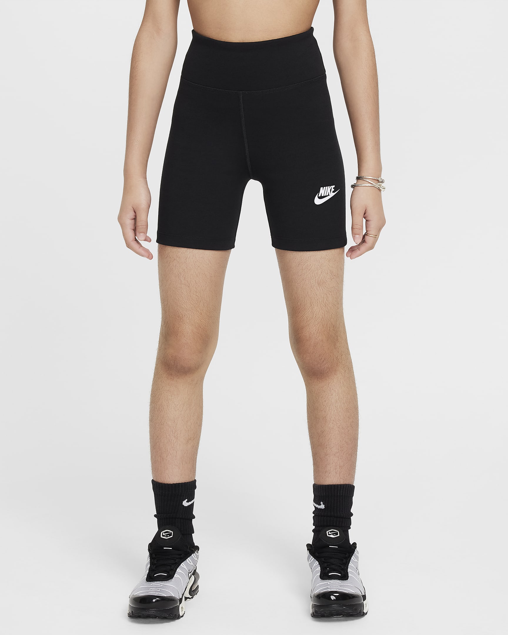 Nike Sportswear Classic Girls' High-Waisted 12.5cm (approx.) Biker Shorts - Black/White