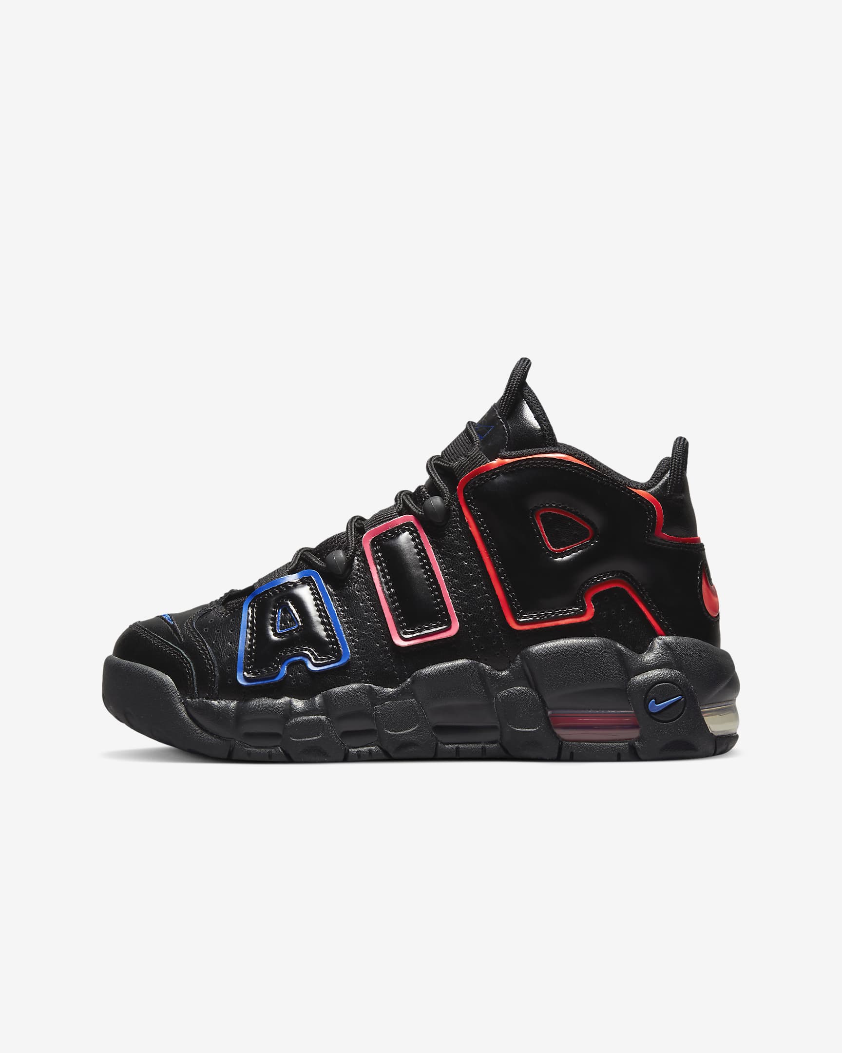 Calzado para niños grandes Nike Air More Uptempo - Negro/Azul carrera/Hiperrosa/Carmesí brillante