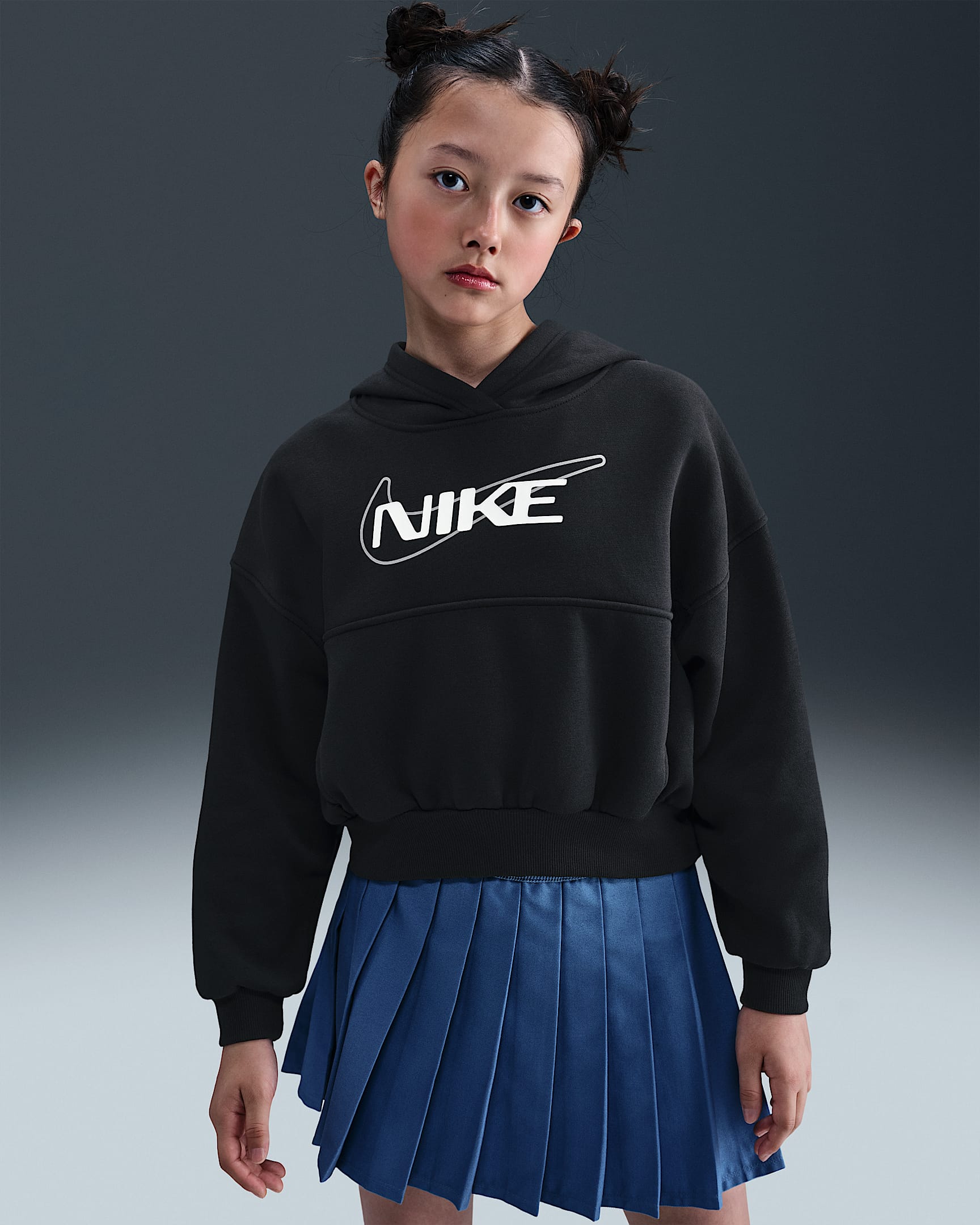 Nike Sportswear Club Fleece Girls' Oversized Hoodie - Black/White